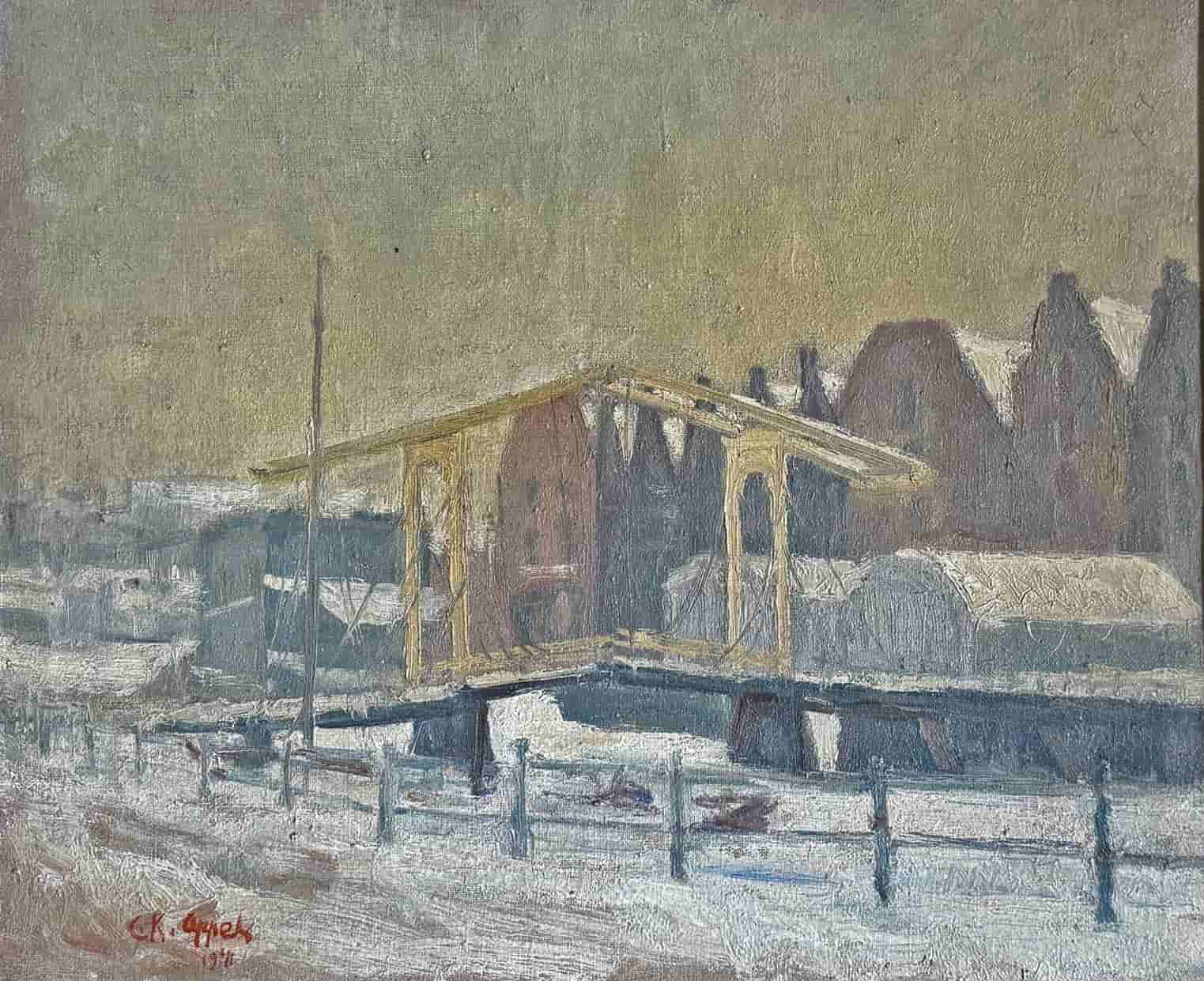 Karel Appel - Gezicht op de Sloterdijksbrug op het Prinseneiland (zonder lijst)