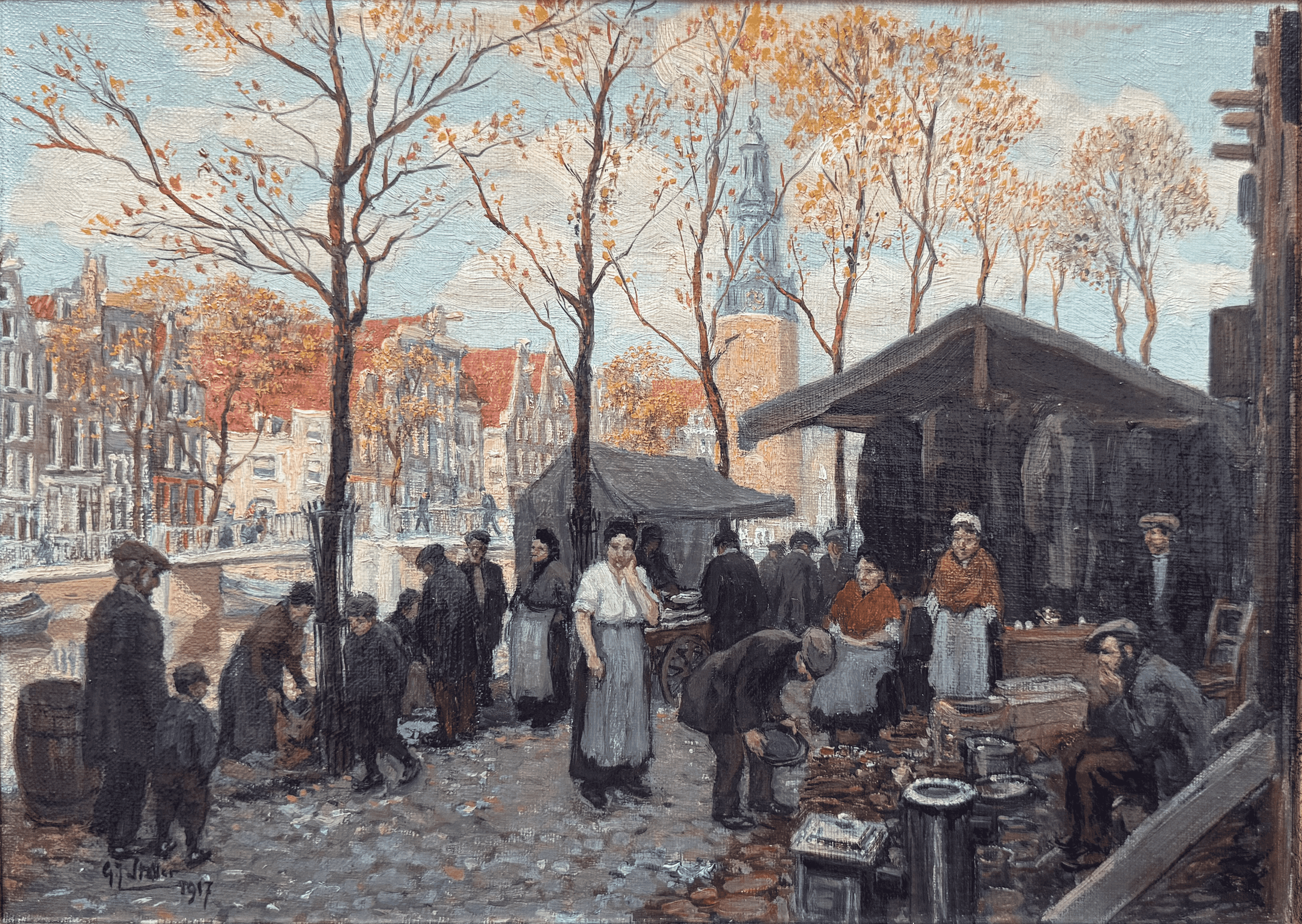 Gerard-Johan Staller - Joodse markt aan de Oudeschans (kleine versie) (zonder lijst)