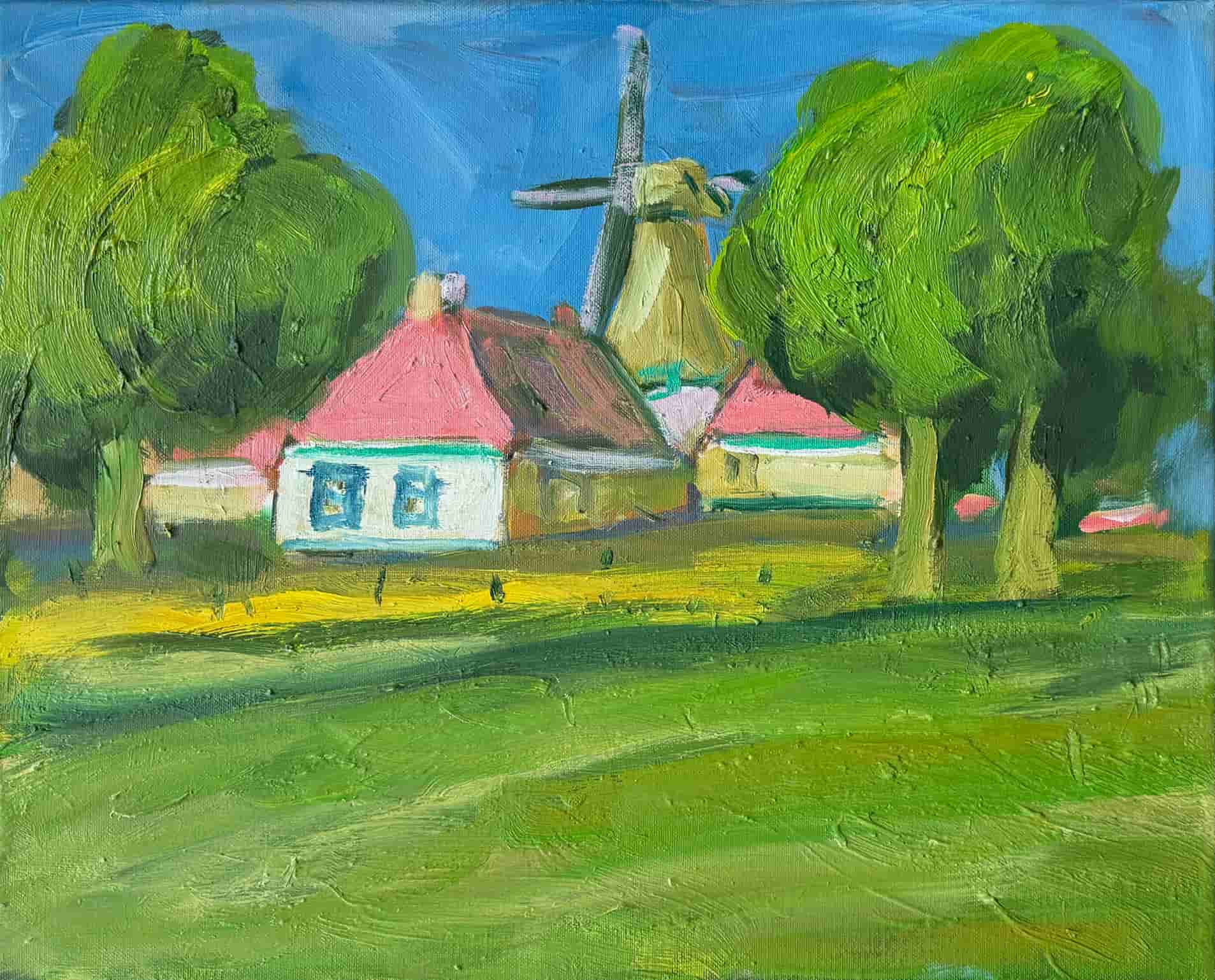 Wim van der Veer - Dorpje met molen