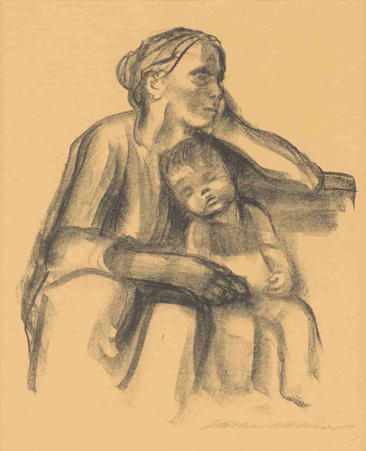 Käthe Kollwitz - Arbeiterfrau mit schlafendem Jungen (zonder lijst)