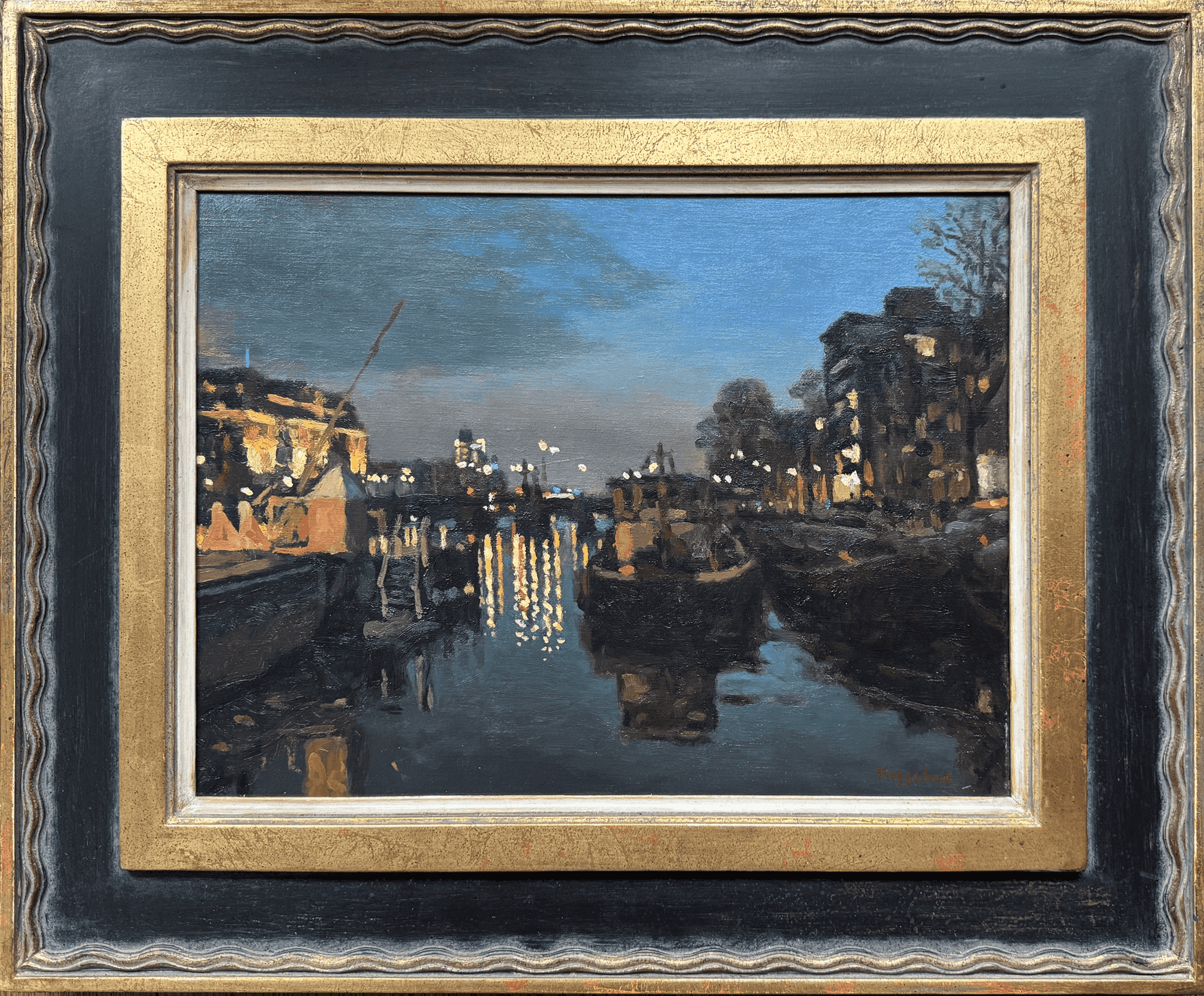 Frans Koppelaar - De Amstel rivier bij avond (met lijst)