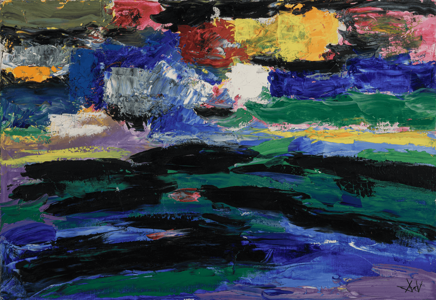 André van der Vossen - André van der Vossen – Abstract landschap (zonder lijst)