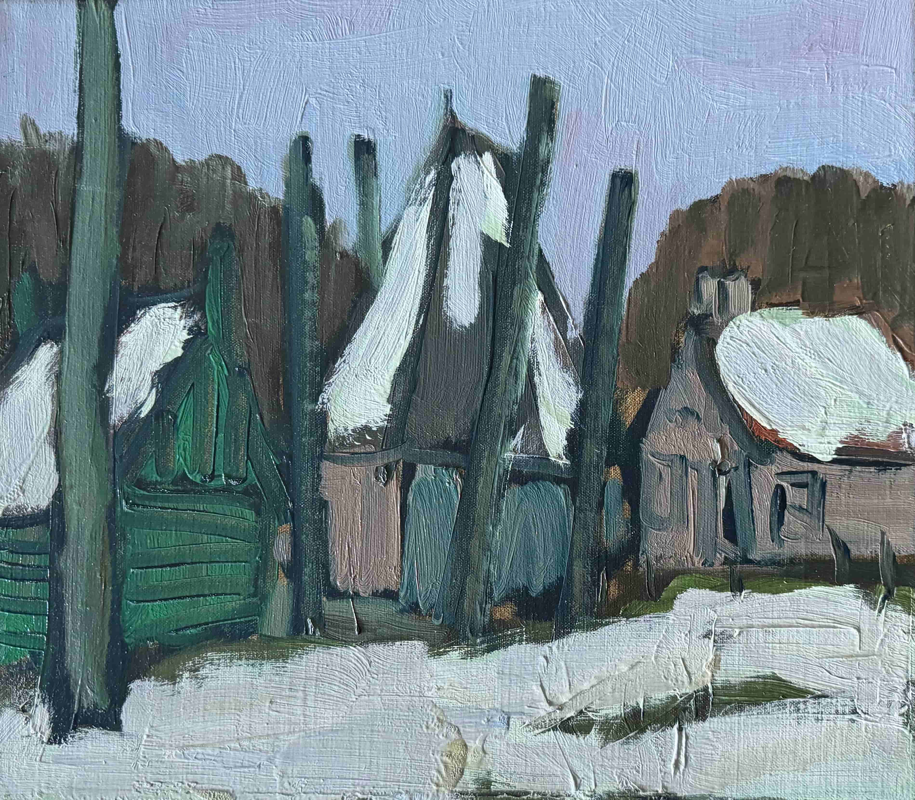 Wim van der Veer - Hooischuur in de sneeuw