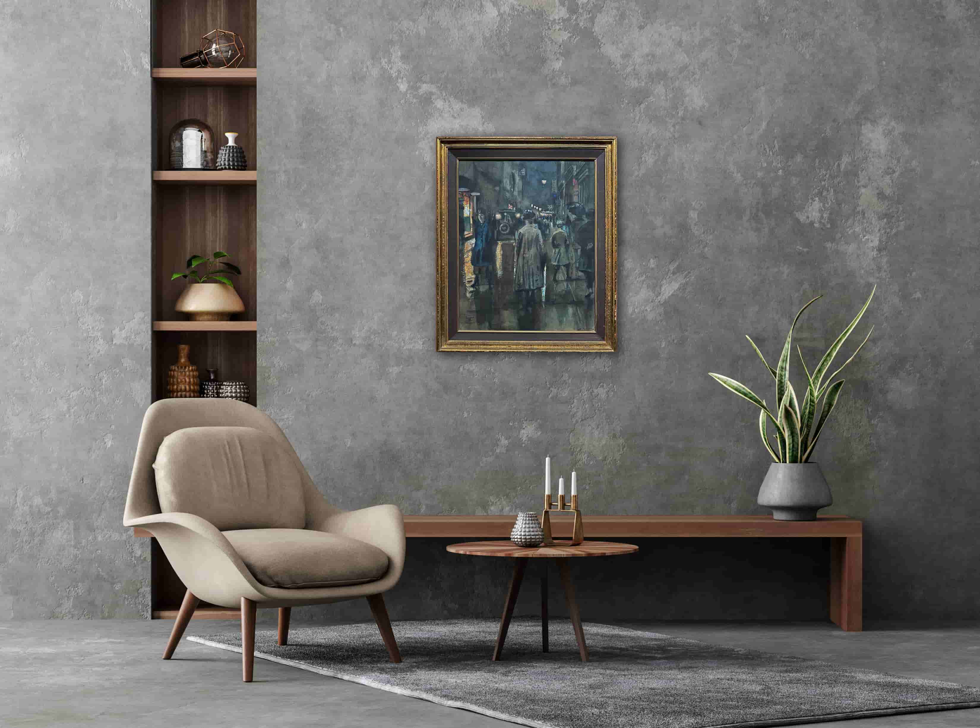 Erasmus Bernard von Dülmen-Krumpelman - Nachtelijk straatbeeld in Amsterdam (in interieur)