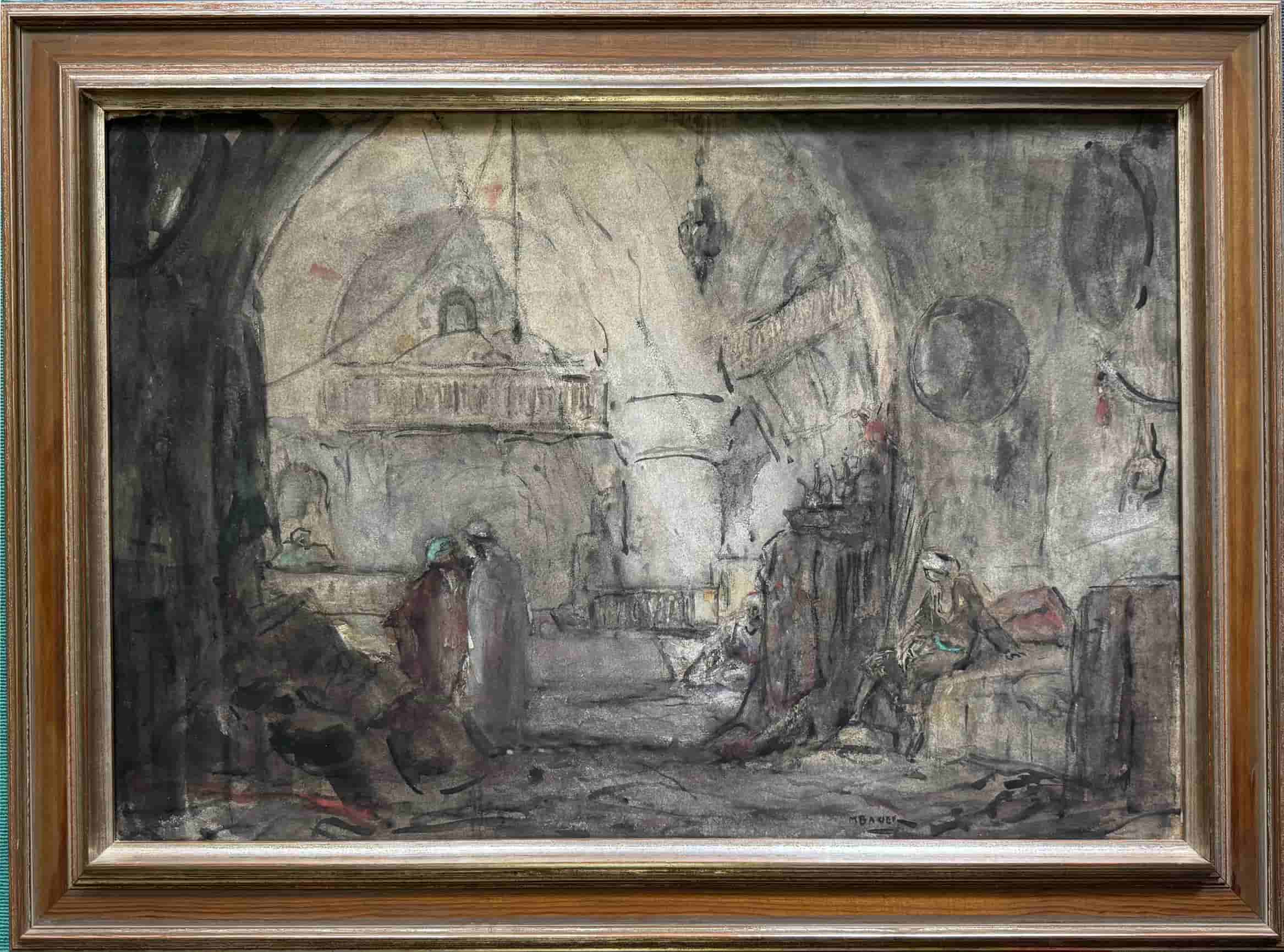 Marius Bauer - Oriëntalistische voorstelling (Caravanserai of bezoek aan de schatkamer) (met lijst)