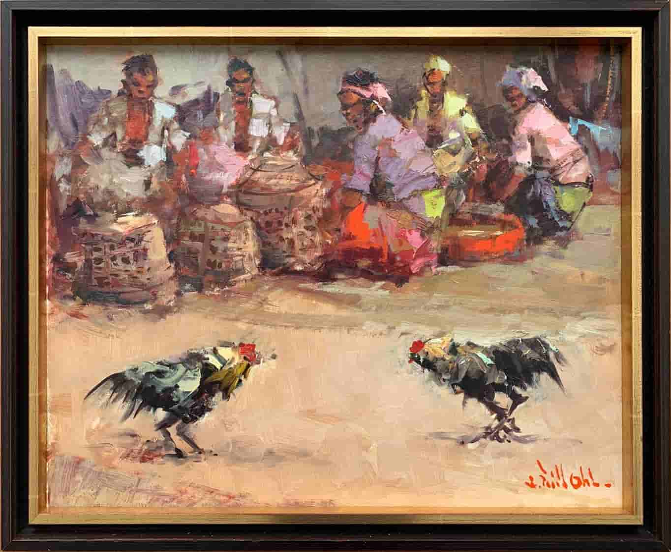 Lucien Frits Ohl - Hanengevecht (met lijst)