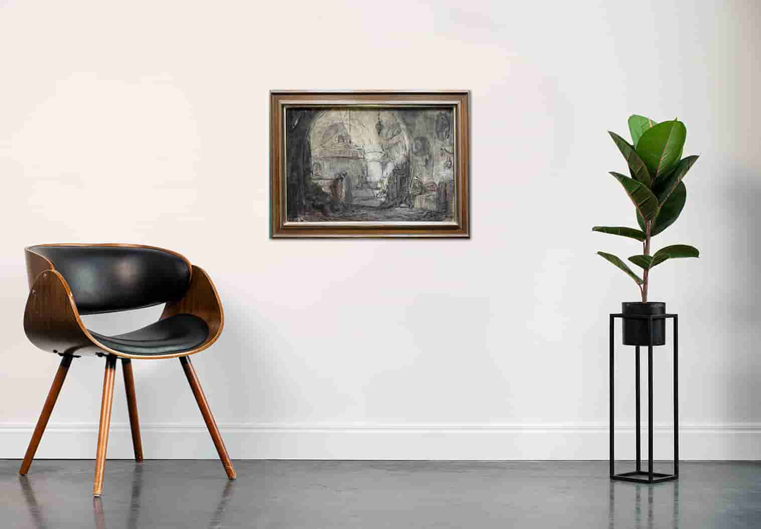 Marius Bauer - Oriëntalistische voorstelling (Caravanserai of bezoek aan de schatkamer) (in interieur)