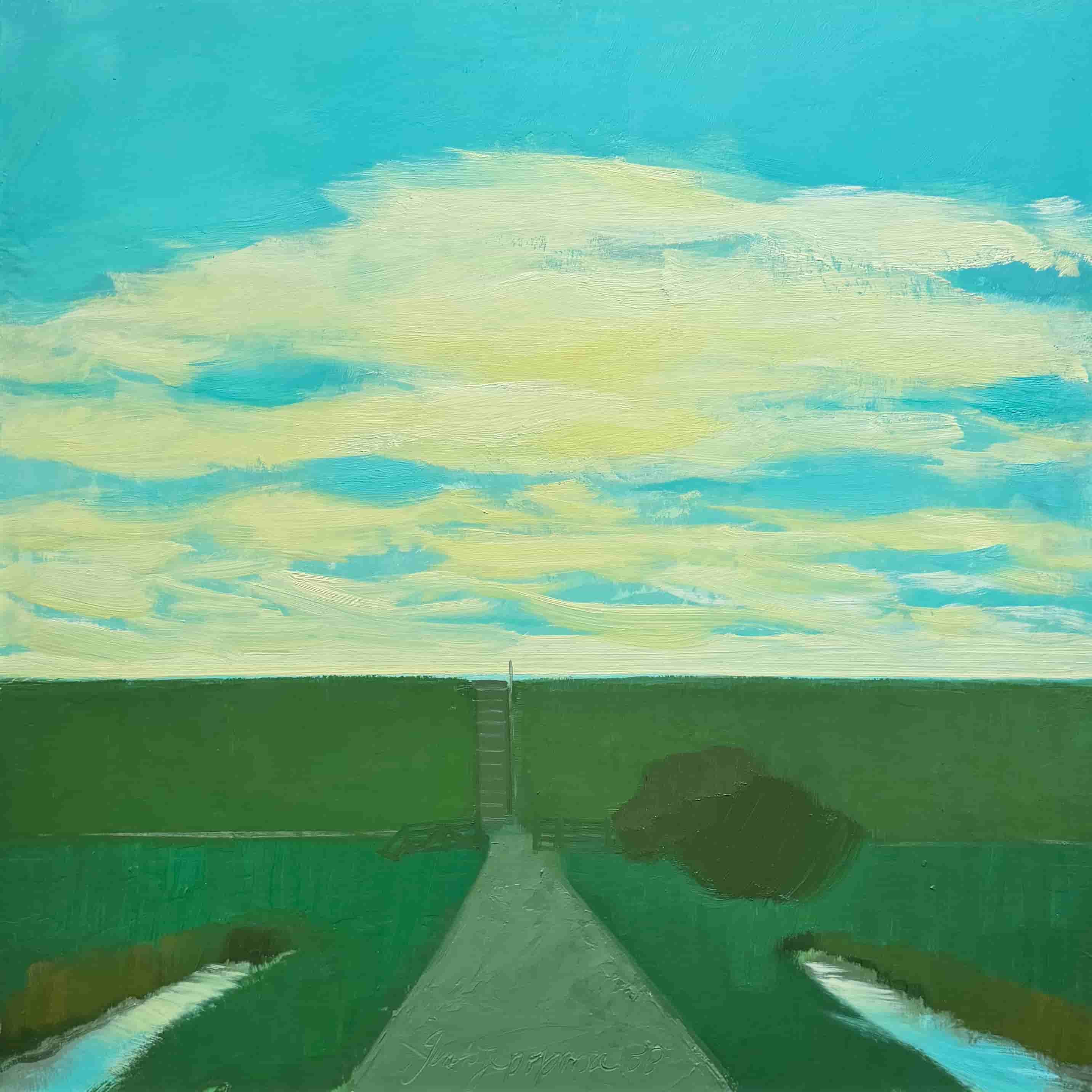 Jentsje Popma - Zeedijk met wolkenlucht (zonder lijst)