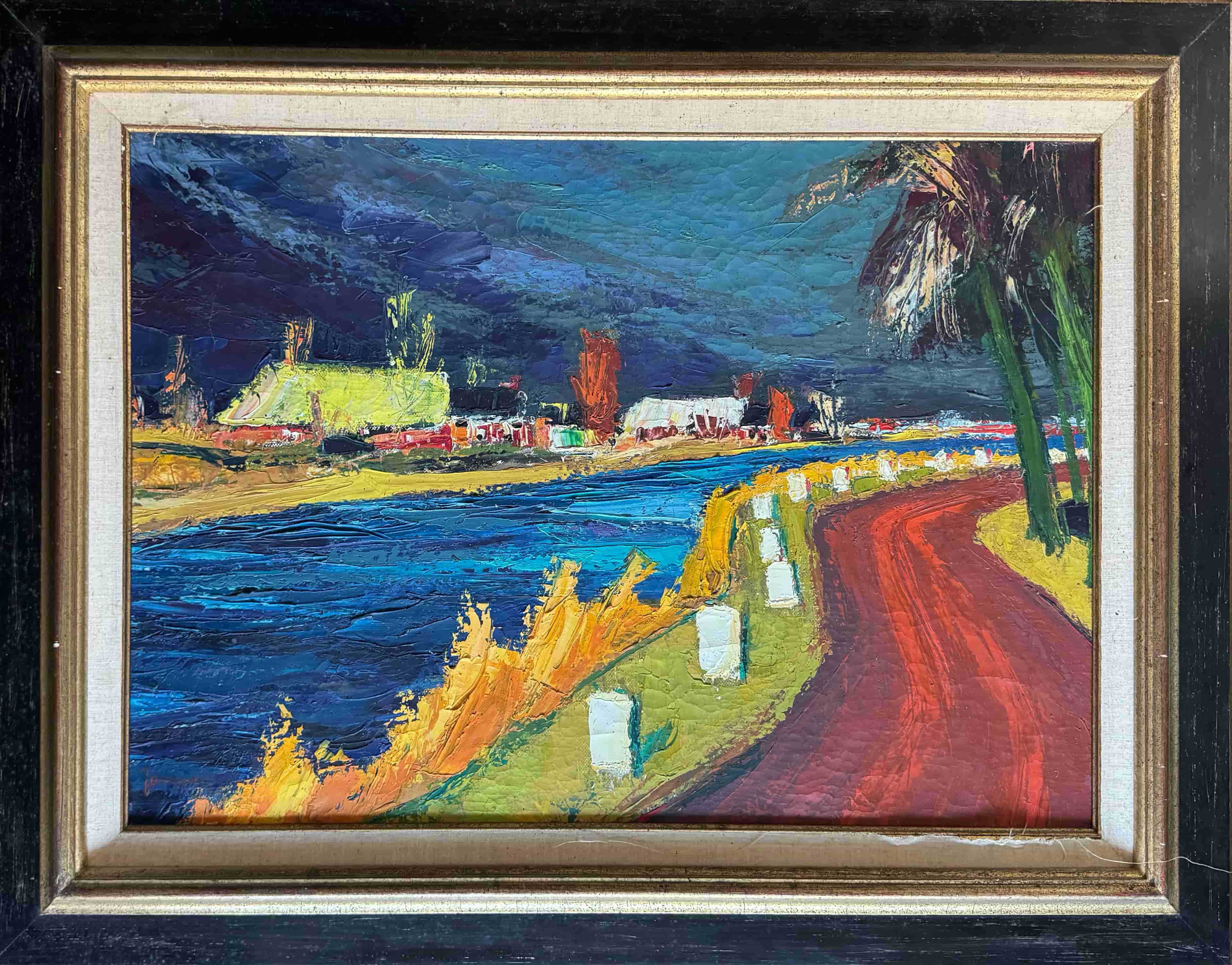 Jannes de Vries - Het Boterdiep bij Bedum op een winterse avond (met lijst)