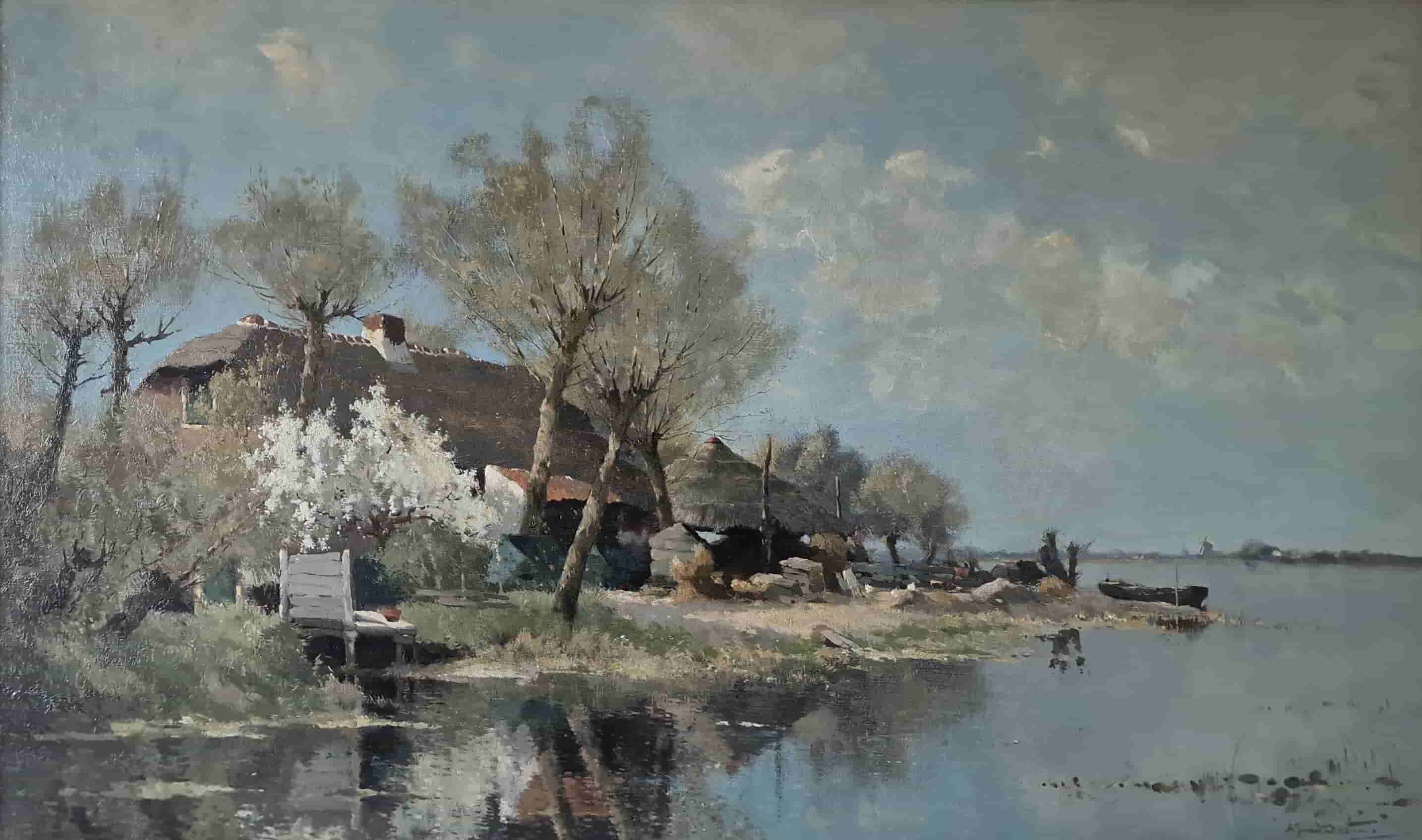 Arend-Jan van Driesten - Lentedag in het Hollandse polderlandschap (zonder lijst)