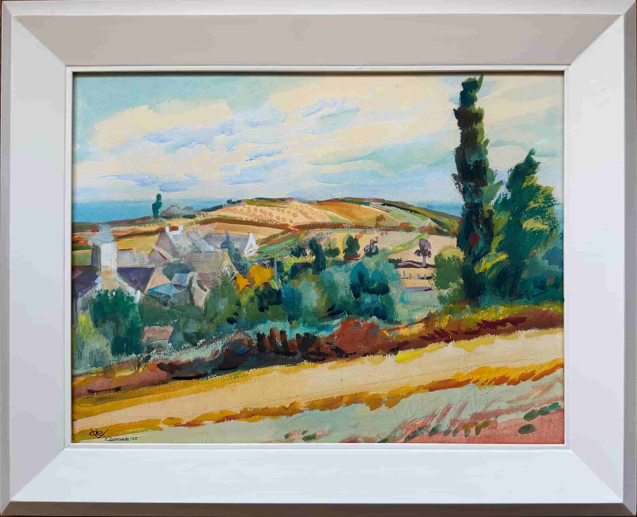 Jannes de Vries - Gezicht op Cancale in Bretagne (met lijst)