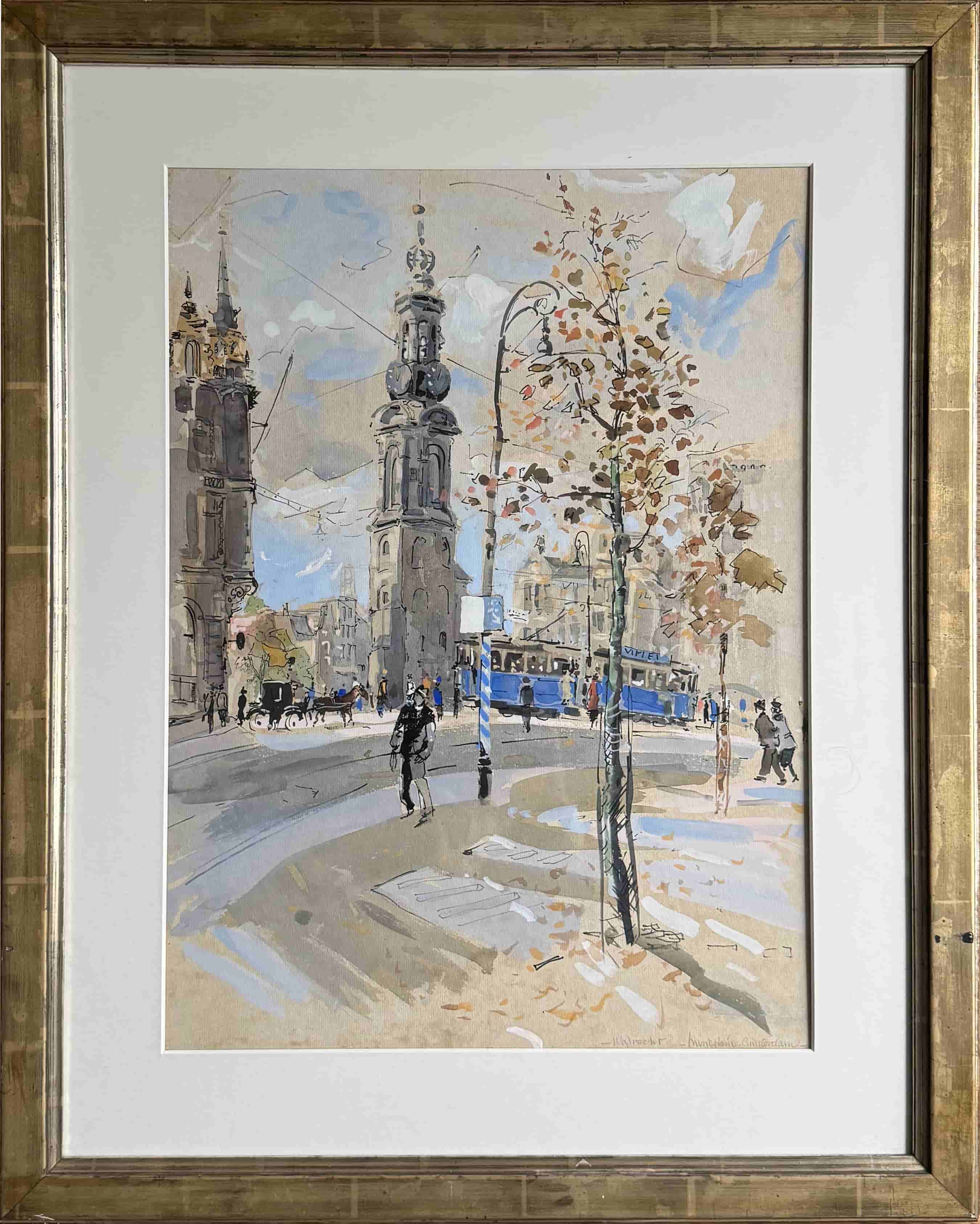 Ben Walrecht - De Munttoren in Amsterdam (met lijst)