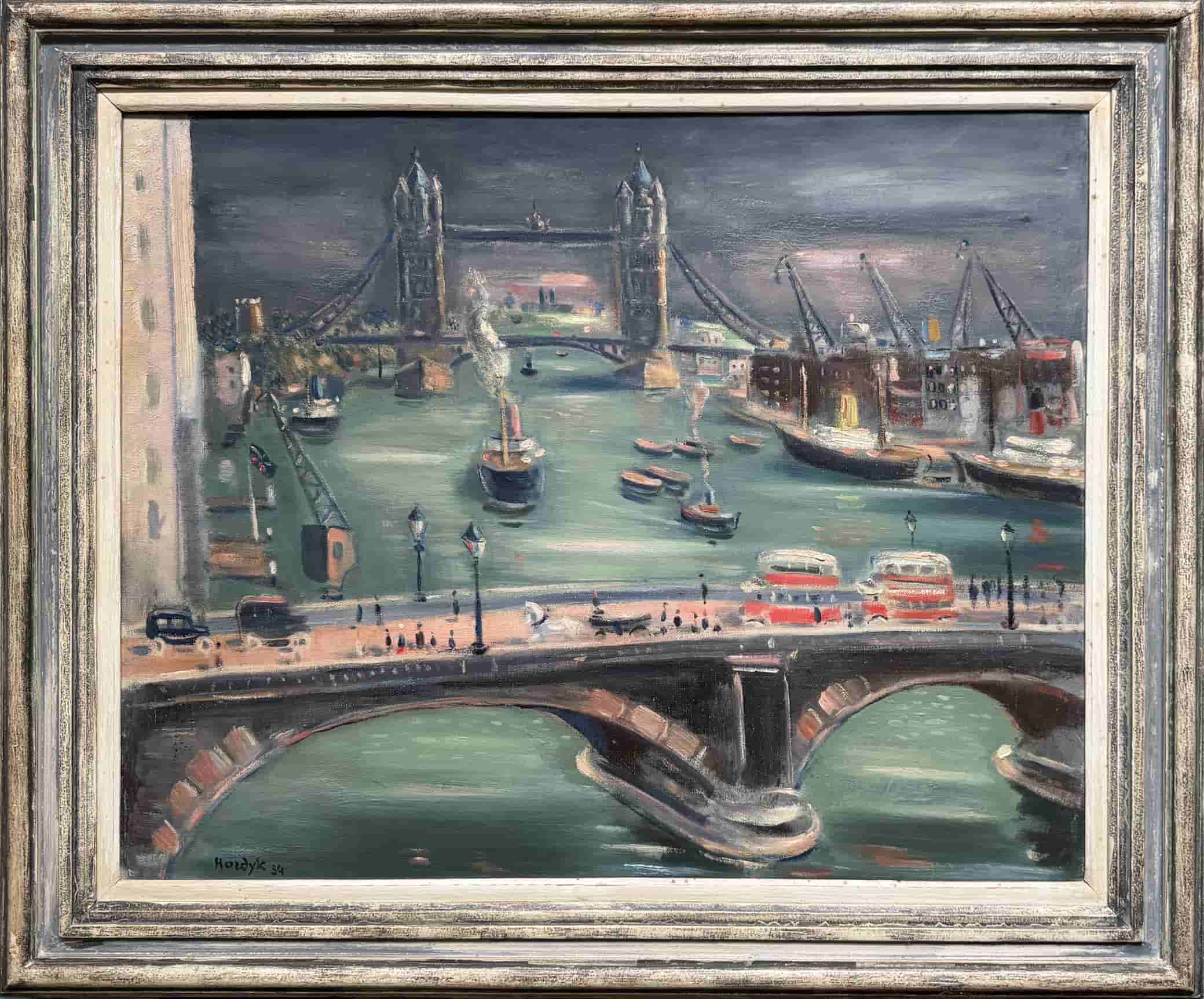 Gerard Hordijk - Gezicht op de Tower bridge over de Thames rivier (met lijst)