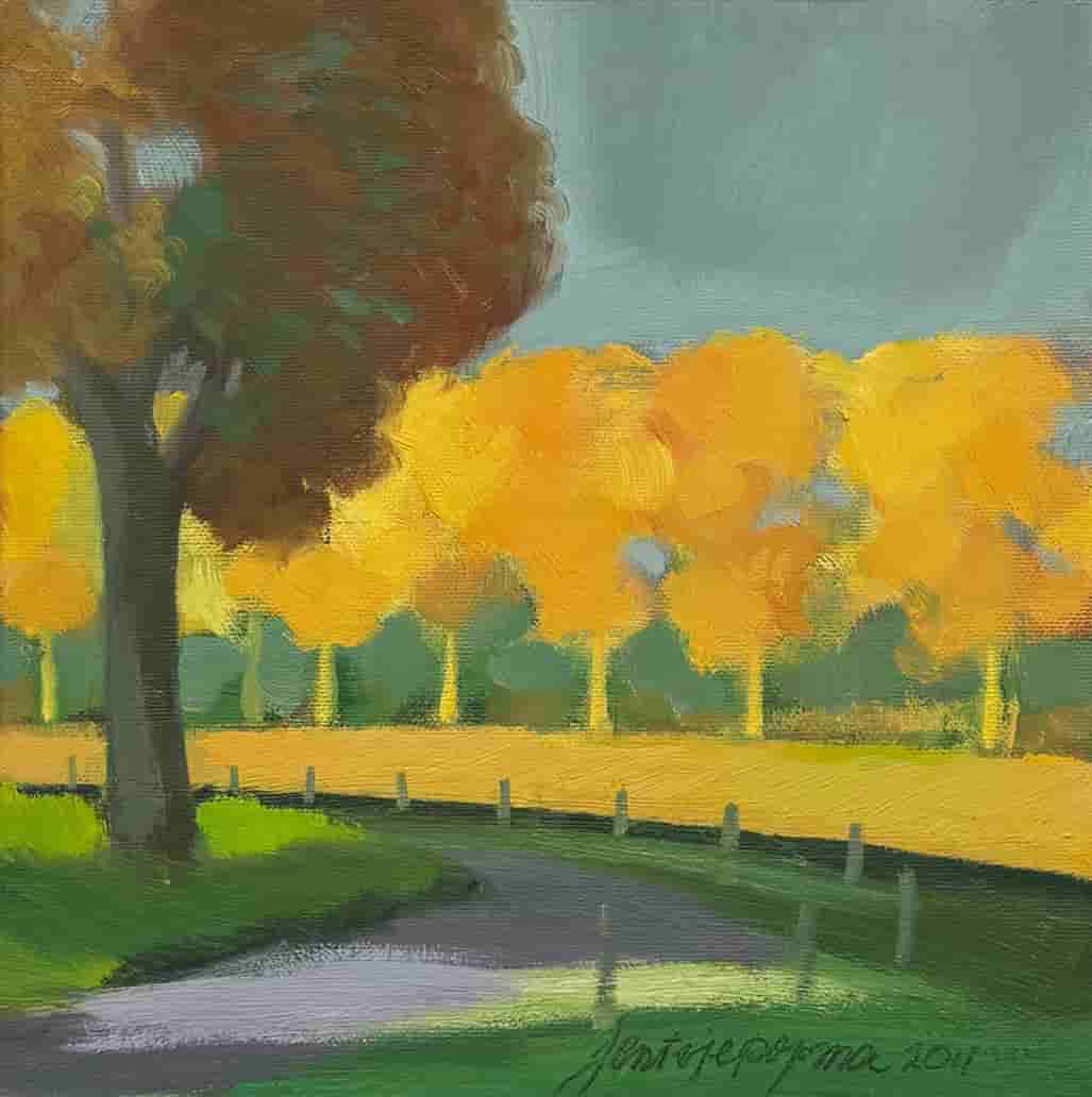 Jentsje Popma - Bomenrij in de herfstzon (zonder lijst)