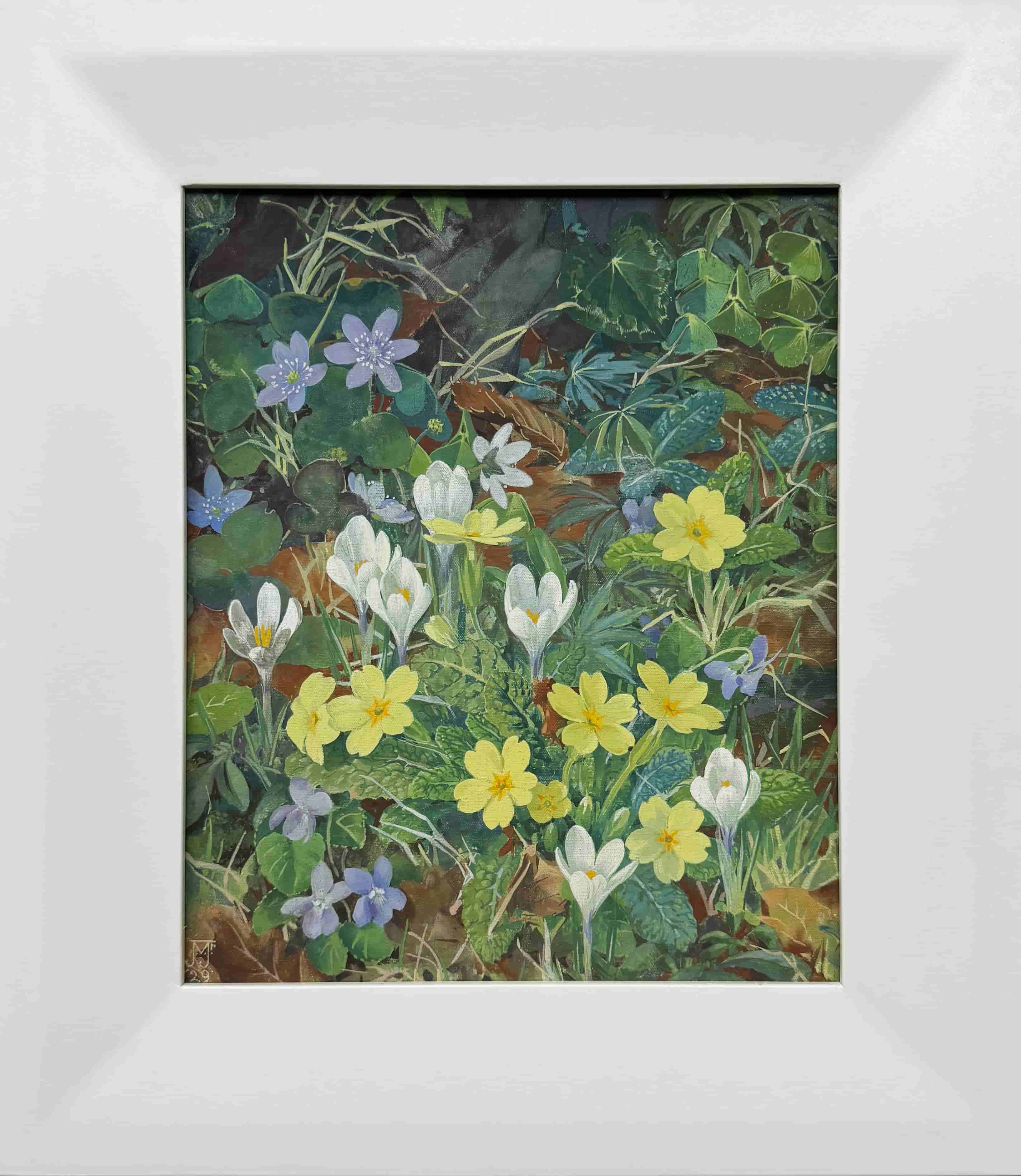 Jan Voerman jr - Lentebloemen met bloeiende crocus (met lijst)