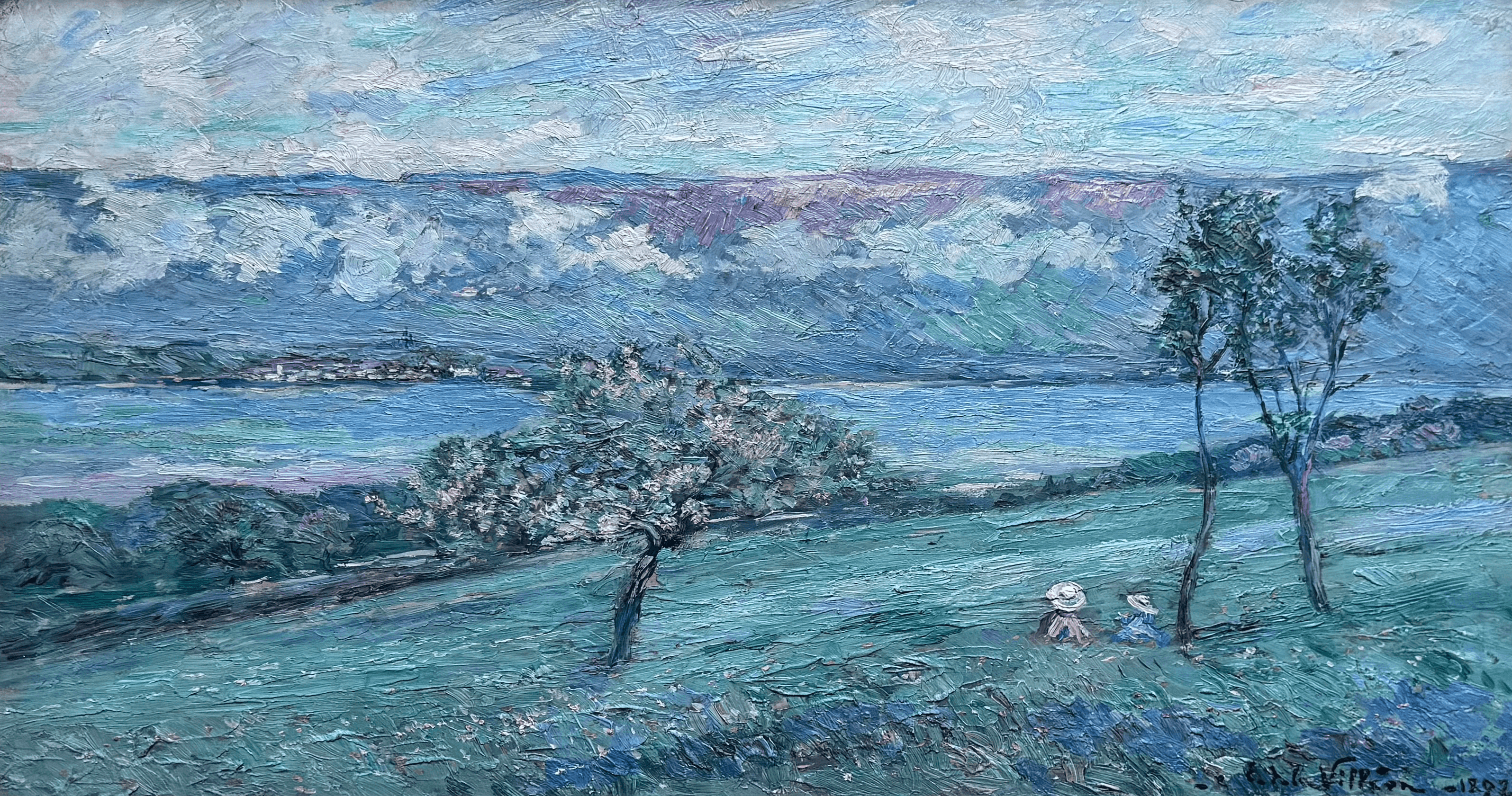 Emmanuel de La Villéon - Frans landschap met rivier (zonder lijst)