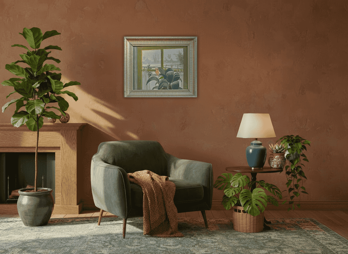 Dirk Smorenberg - Winters Loosdrecht vanuit het huis (in interieur)