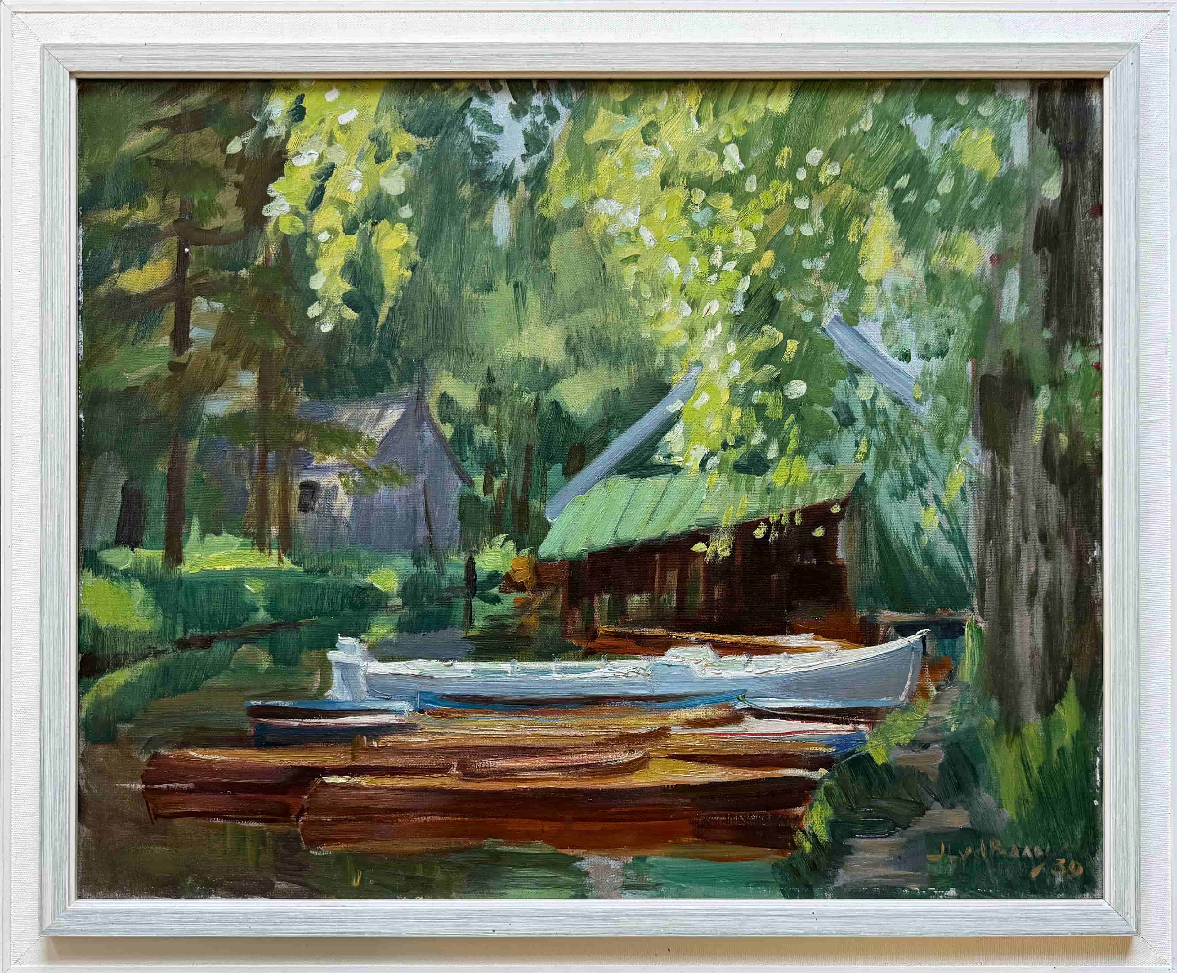 Jan Lucas van der Baan - Boten bij het Paterswoldemeer (met lijst)