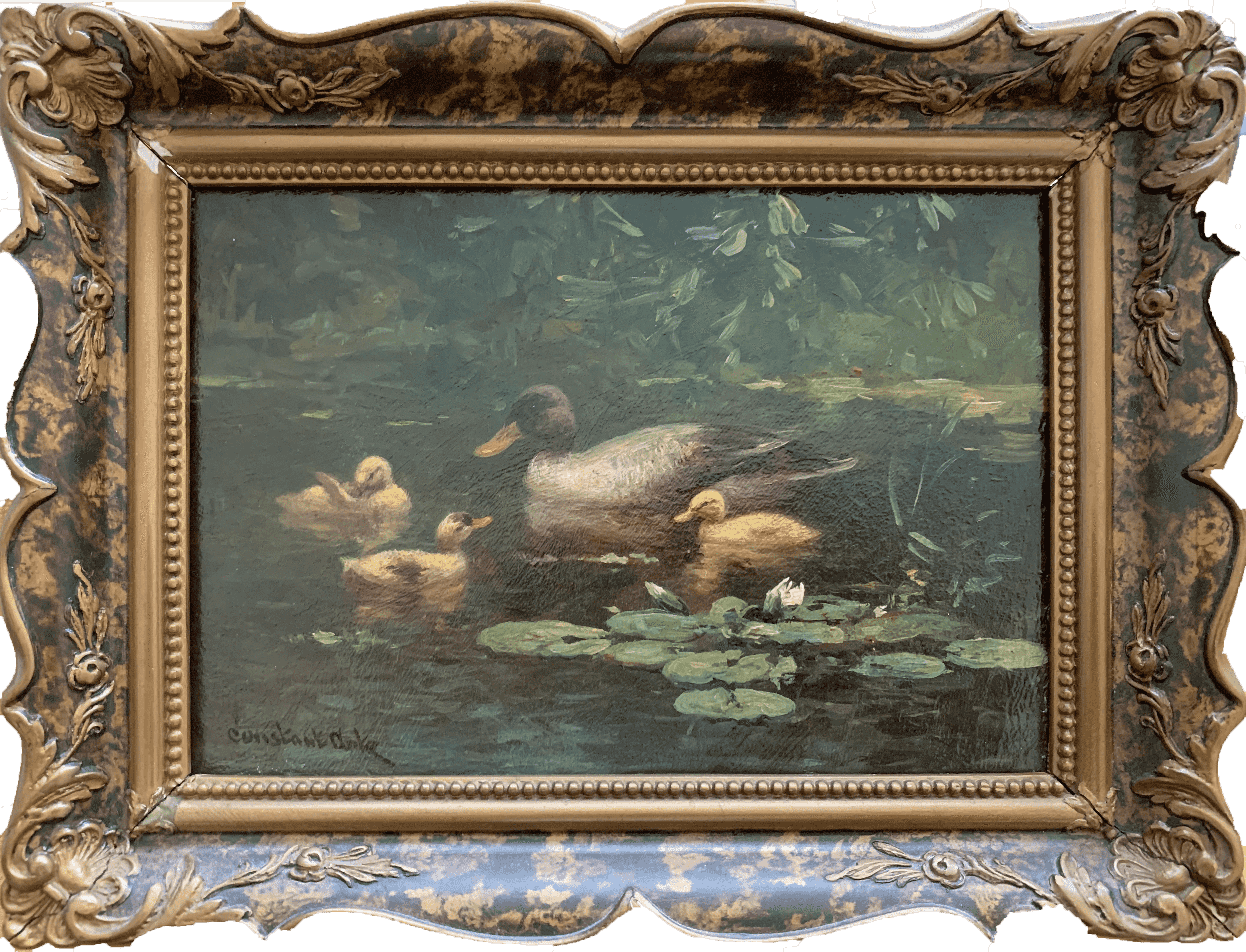 Constant Artz - Eendjes langs de waterkant (met lijst)