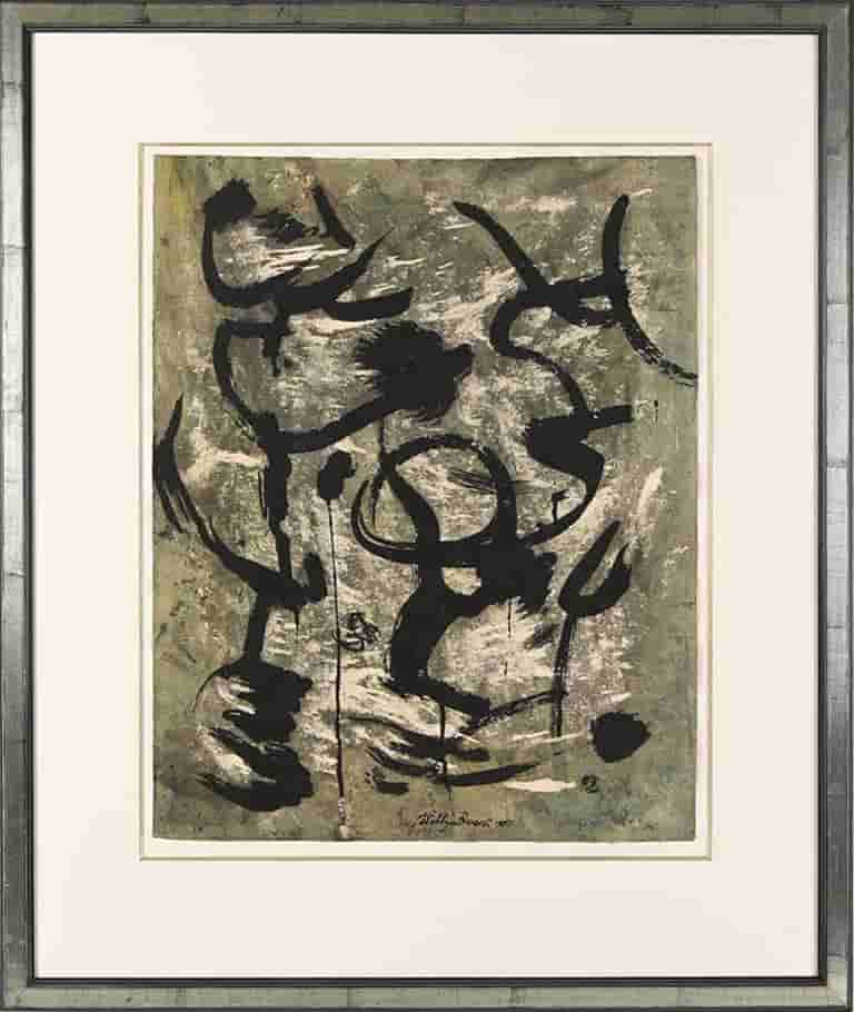 Willy Boers - Abstracte compositie met zwart ui (met lijst)