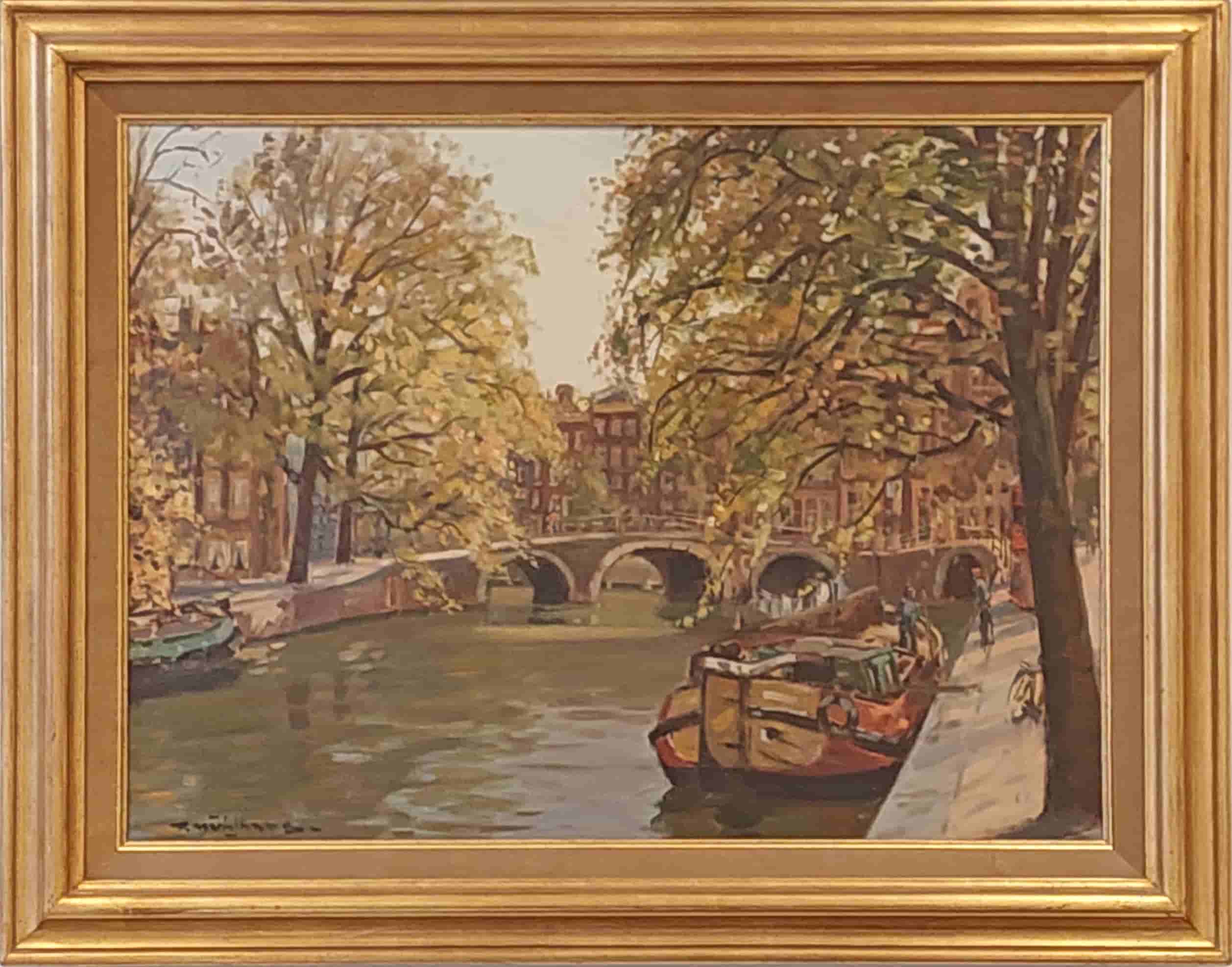 Daniel (Daan) Mühlhaus - Gracht in Amsterdam (met lijst)