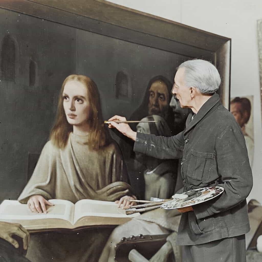 Han van Meegeren aan het werk