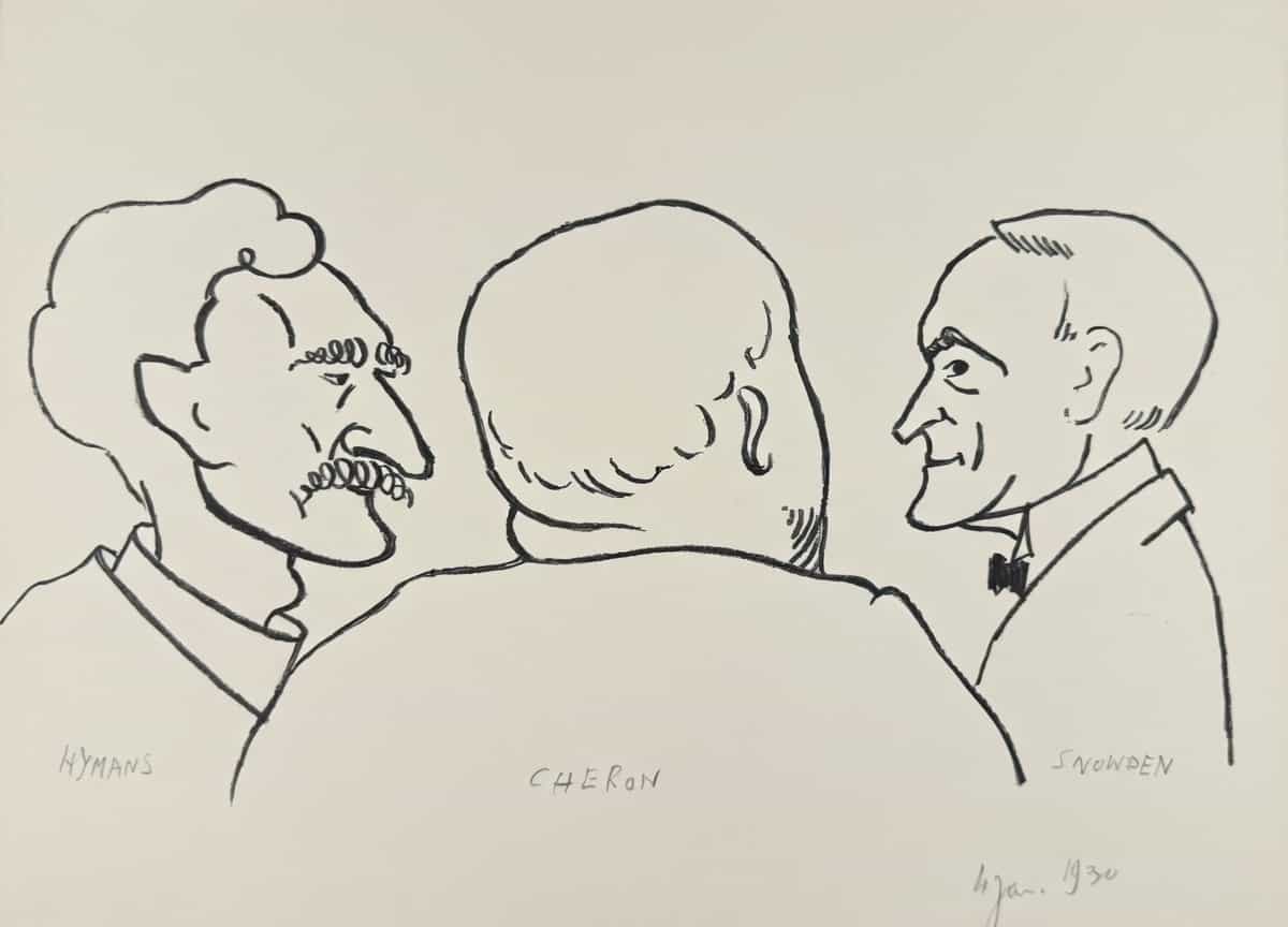 Vilmos Huszár - Karikaturale schets van de Haagse Herstelconferentie (zonder lijst)