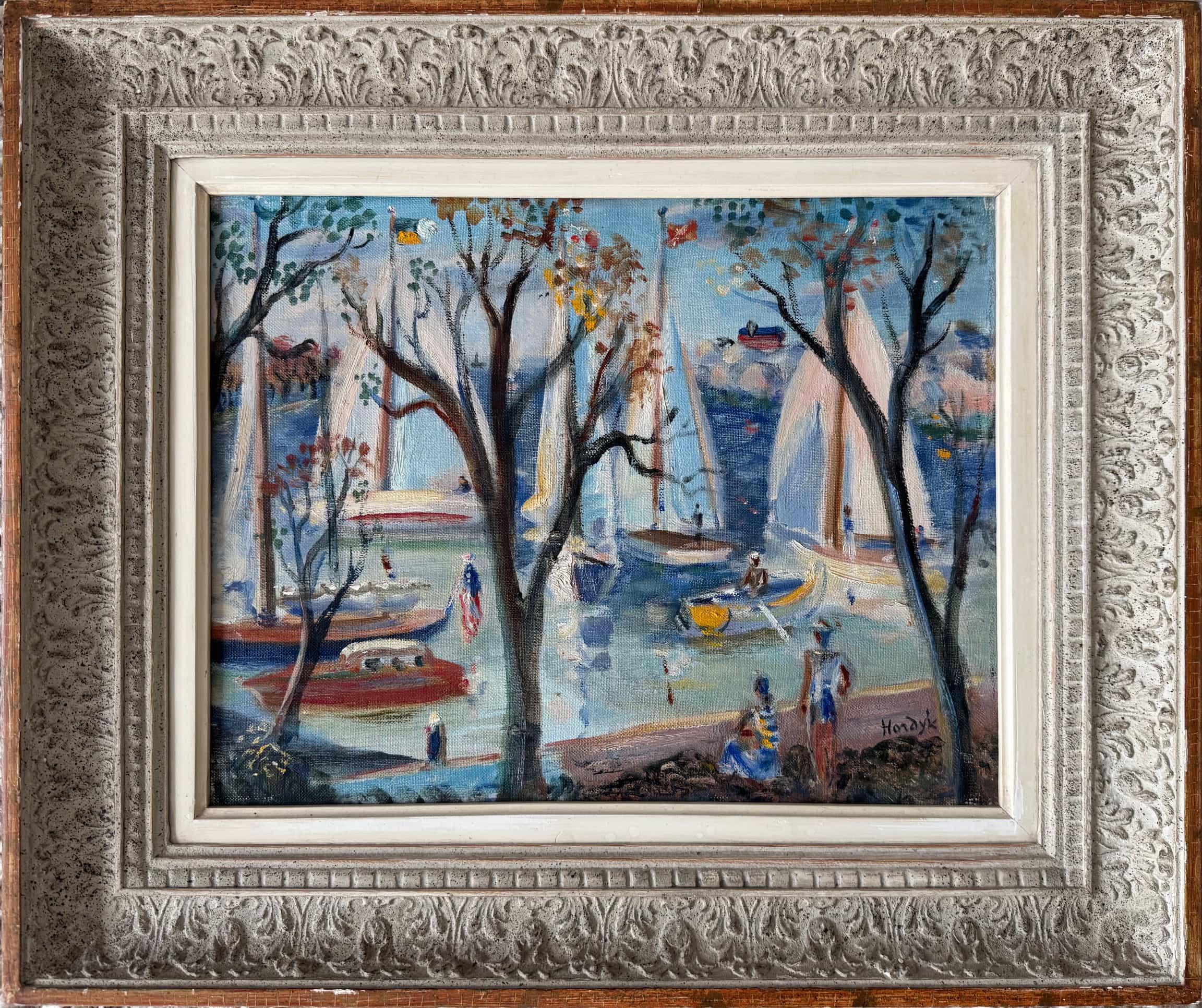 Gerard Hordijk - Levendig tafereel aan de Côte d’Azur (met lijst)