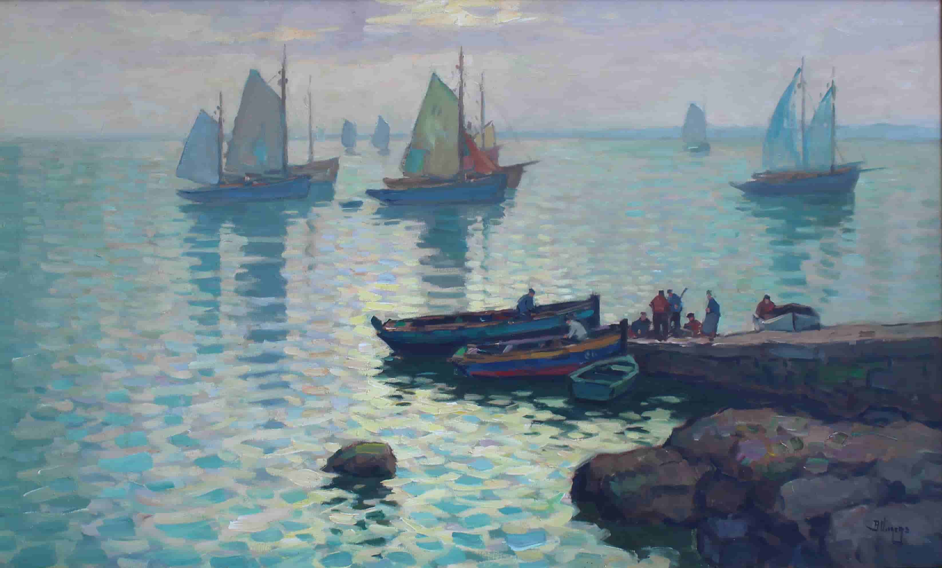 Ben Viegers - Schepen in de haven van Concarneau (zonder lijst)