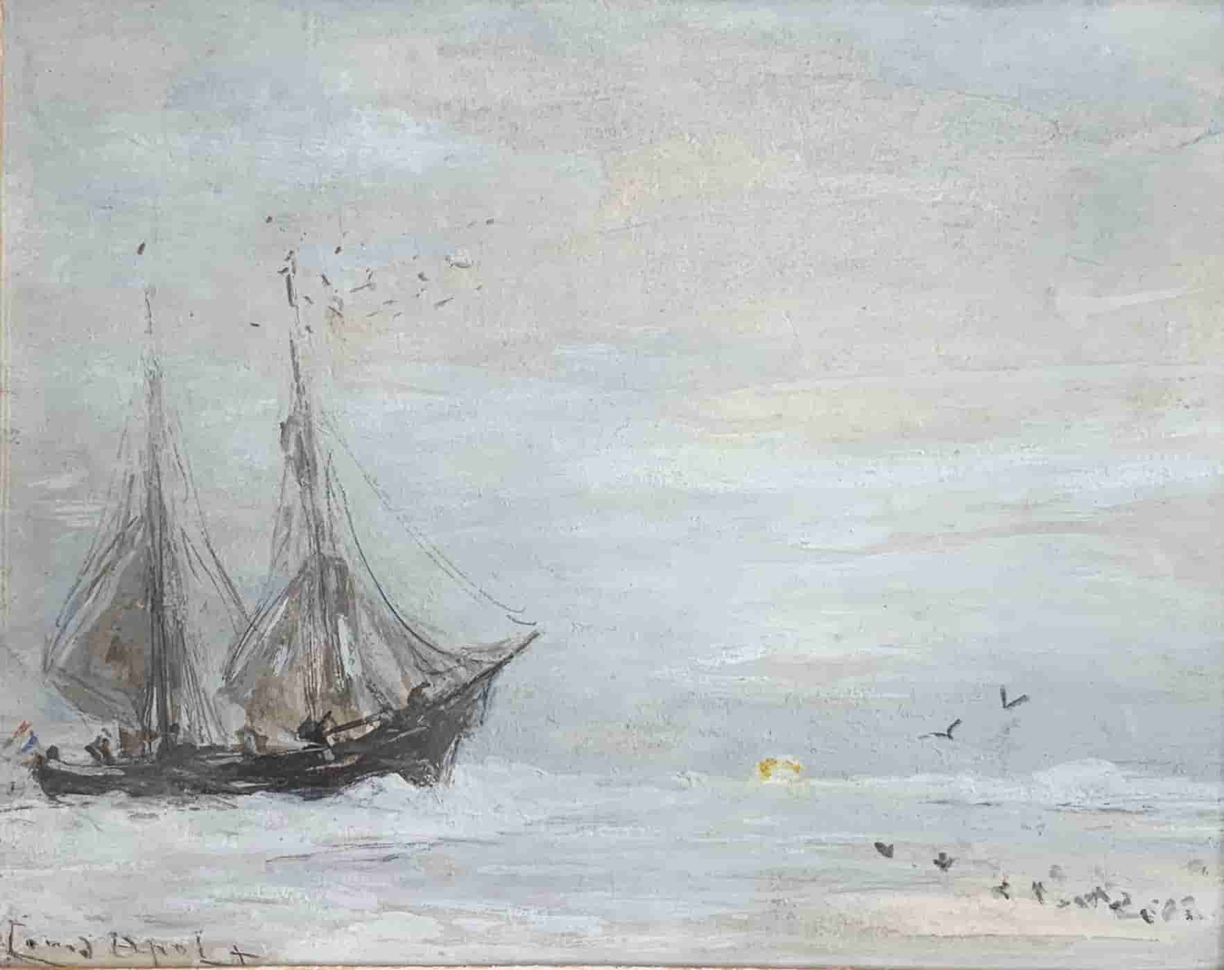 Louis Apol - De Heemskerck op Nova Zembla, bij zonsondergang (zonder lijst)