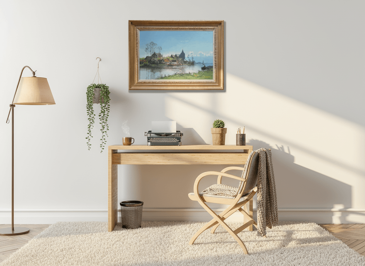 Dorpje aan het water zonder lijst