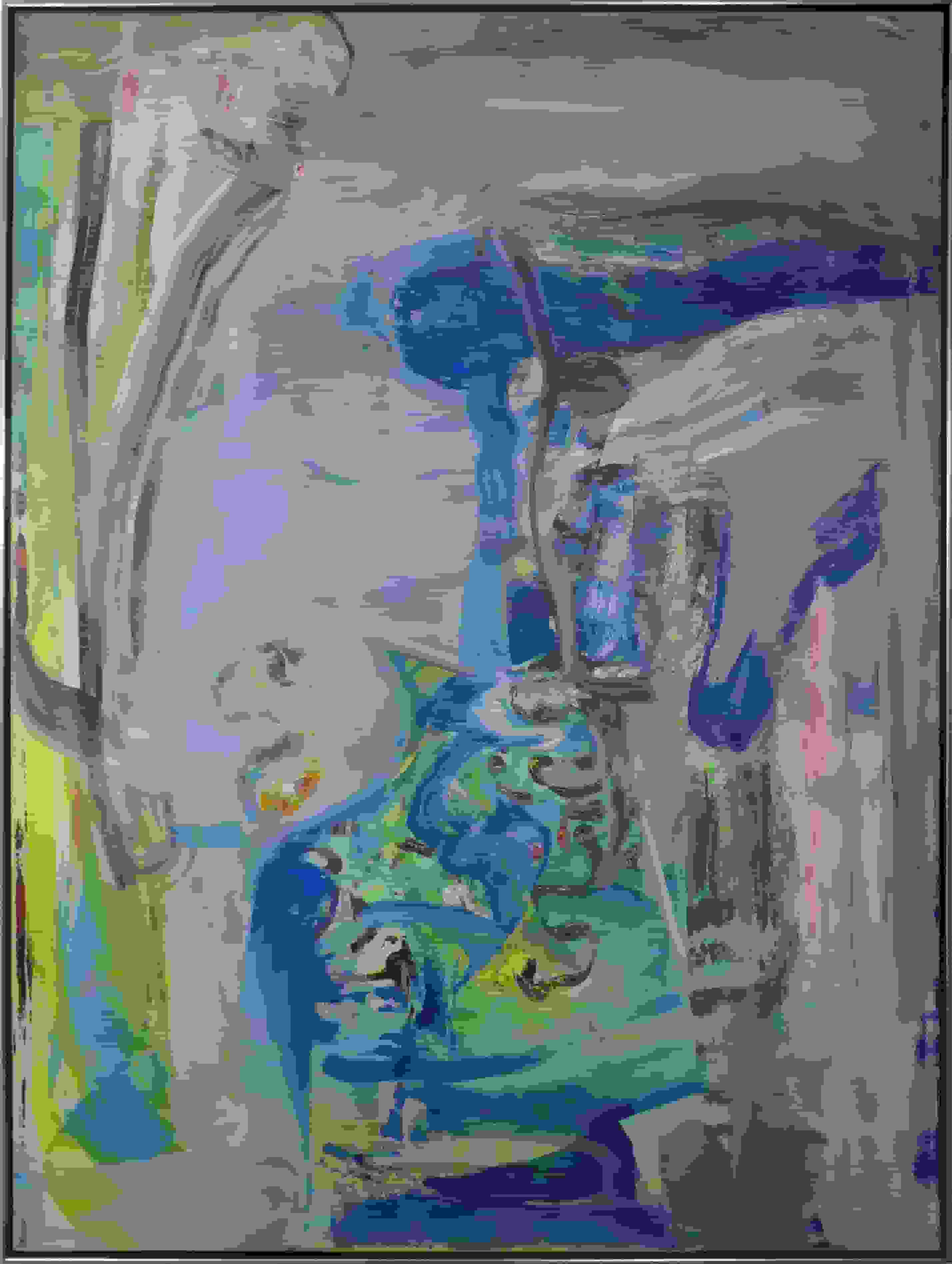 Abstracte compositie in geel en blauw