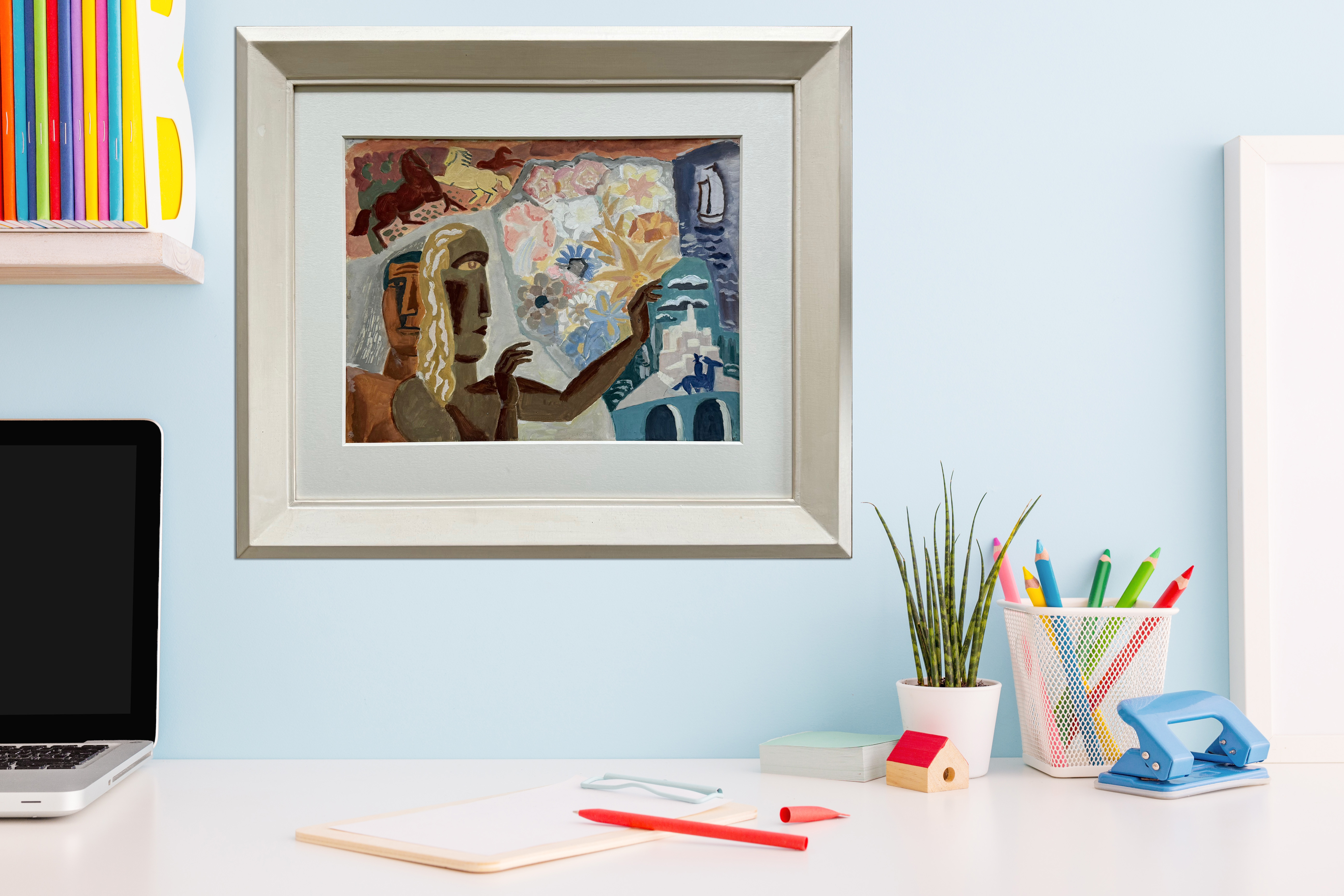 Decoratieve compositie met twee koppen zonder lijst