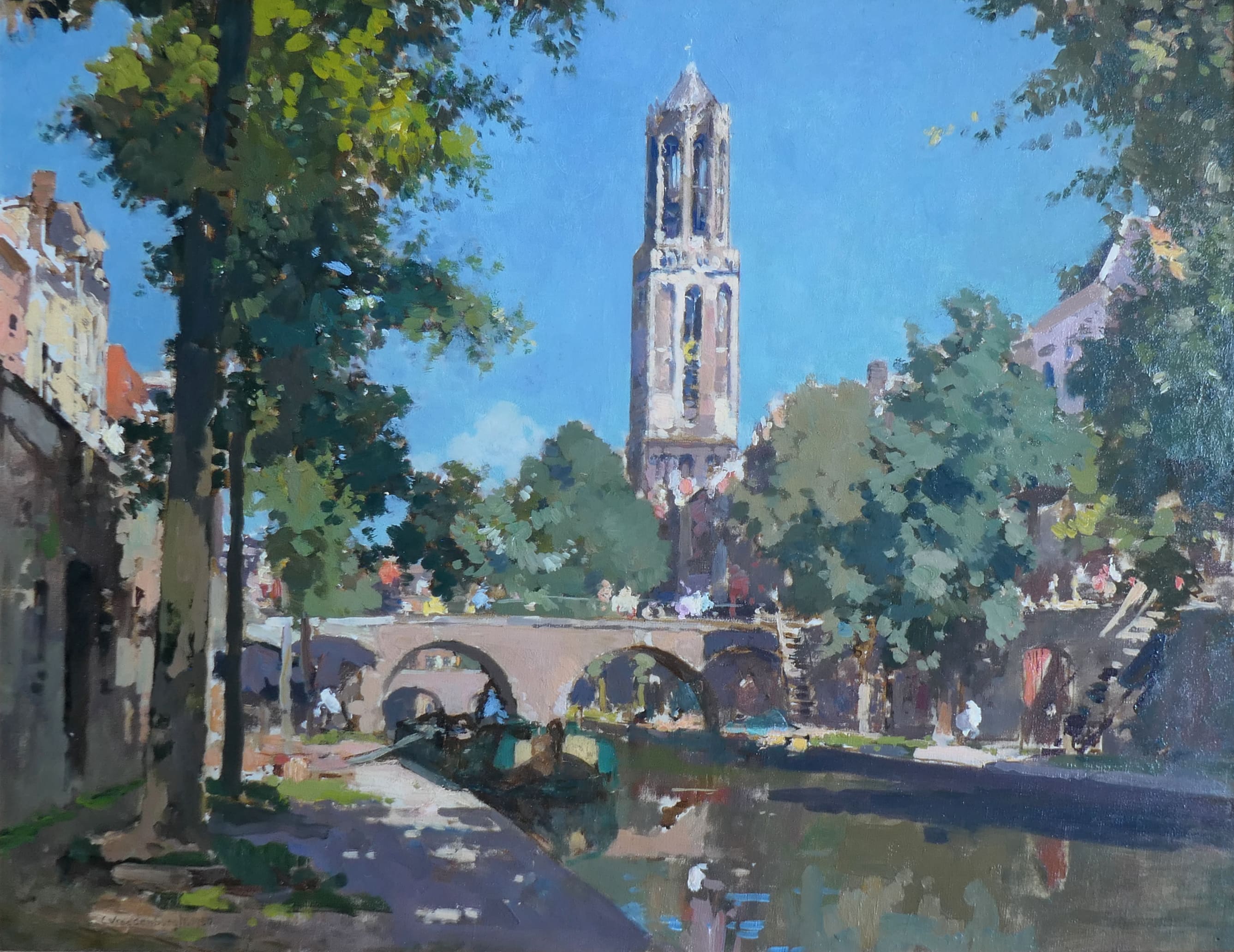 Oudegracht Utrecht met Domtoren zonder lijst