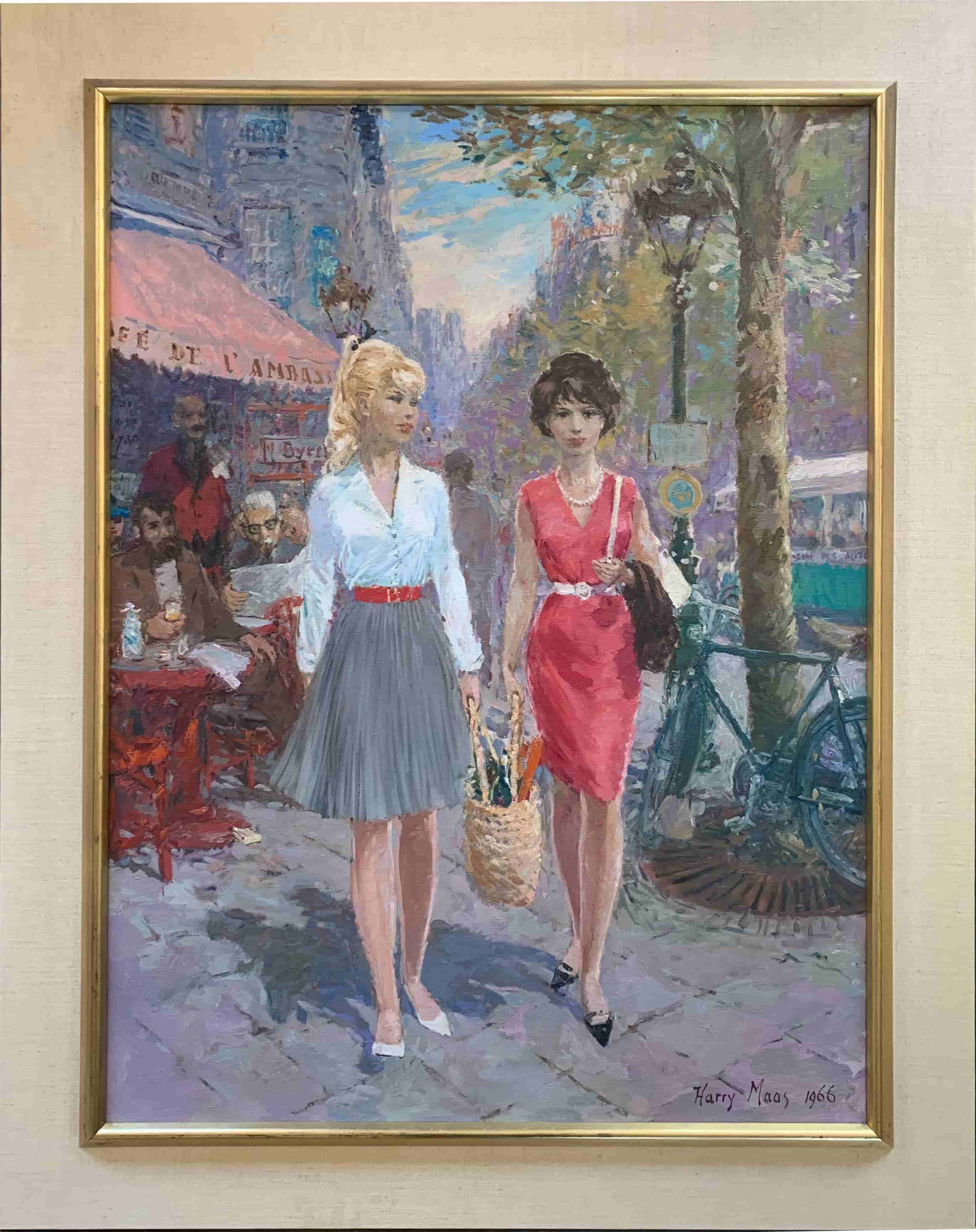 Harry Maas - Twee meisjes flaneren in Parijs (met lijst)