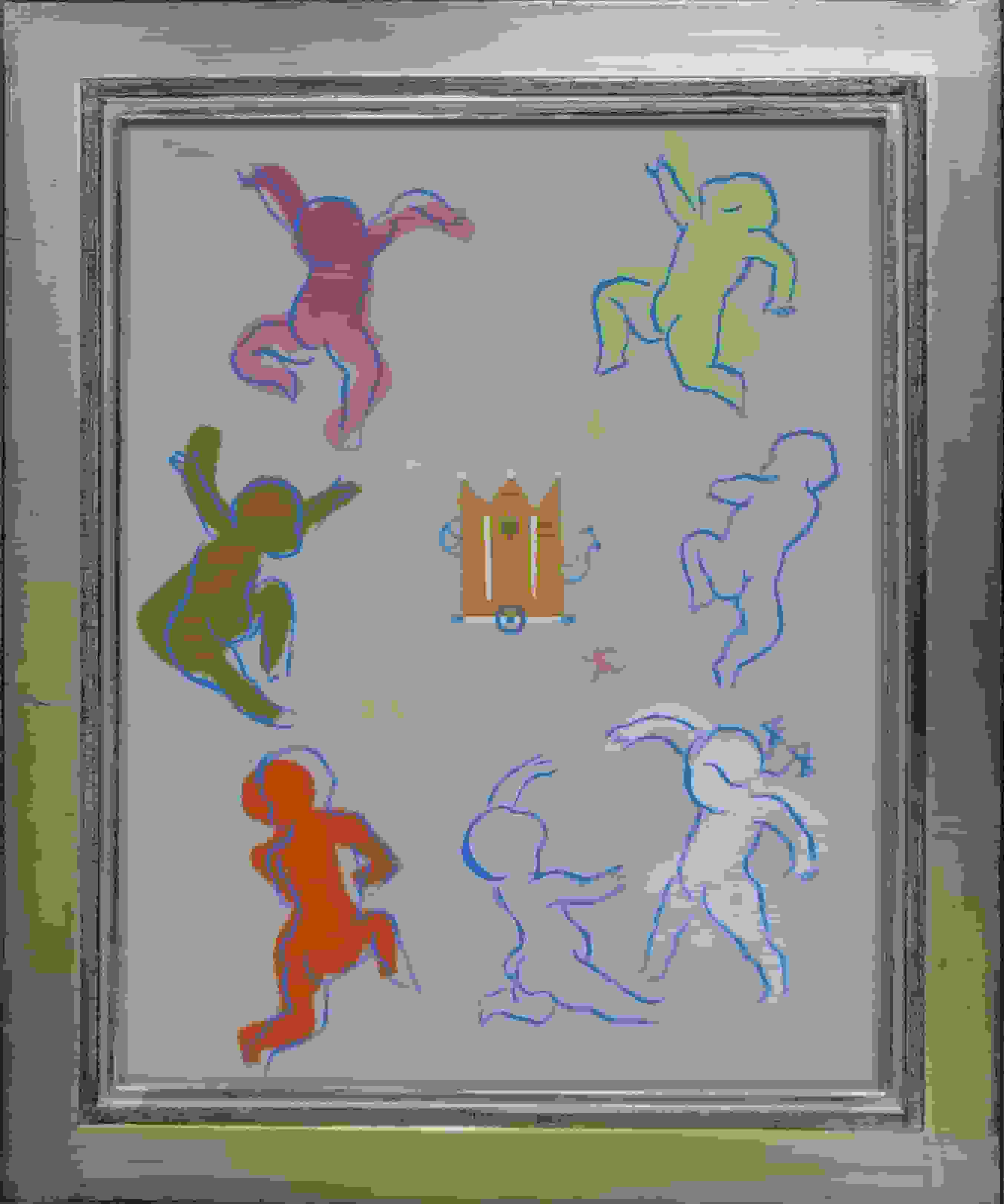 Jan Roëde - Dansende kinderen bij een draaimolen (met lijst)