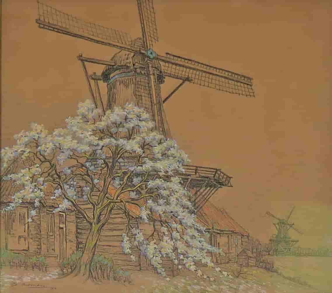 Co Breman - Molen de Passiebloem te Zwolle (zonder lijst)