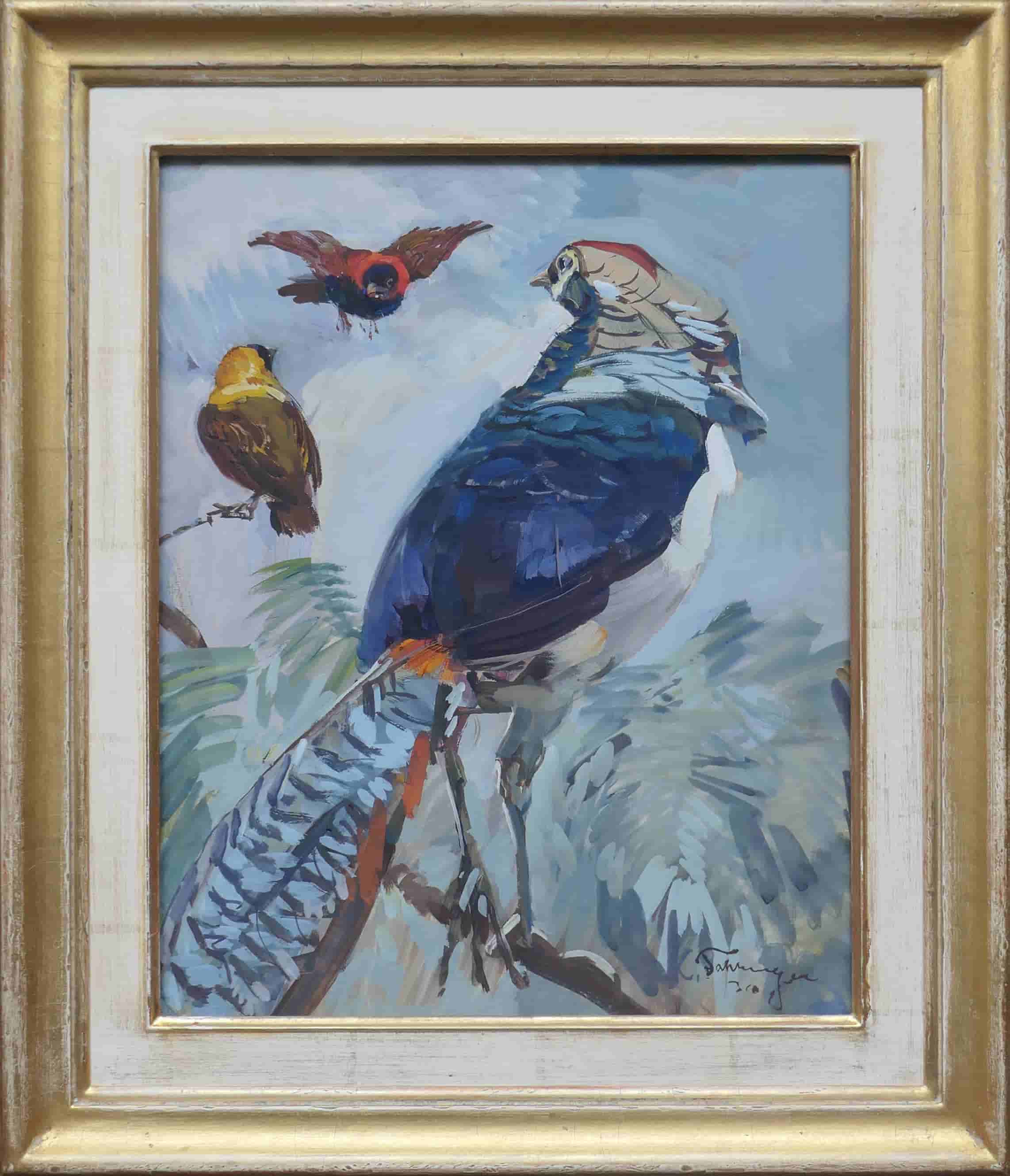 Carl Fahringer - Goudfazant en papegaai (met lijst)