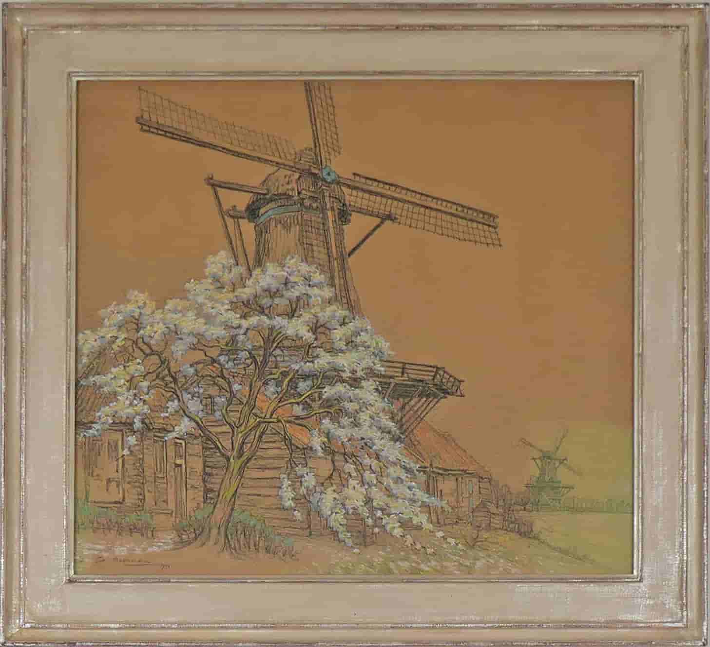 Co Breman - Molen de Passiebloem te Zwolle (met lijst)