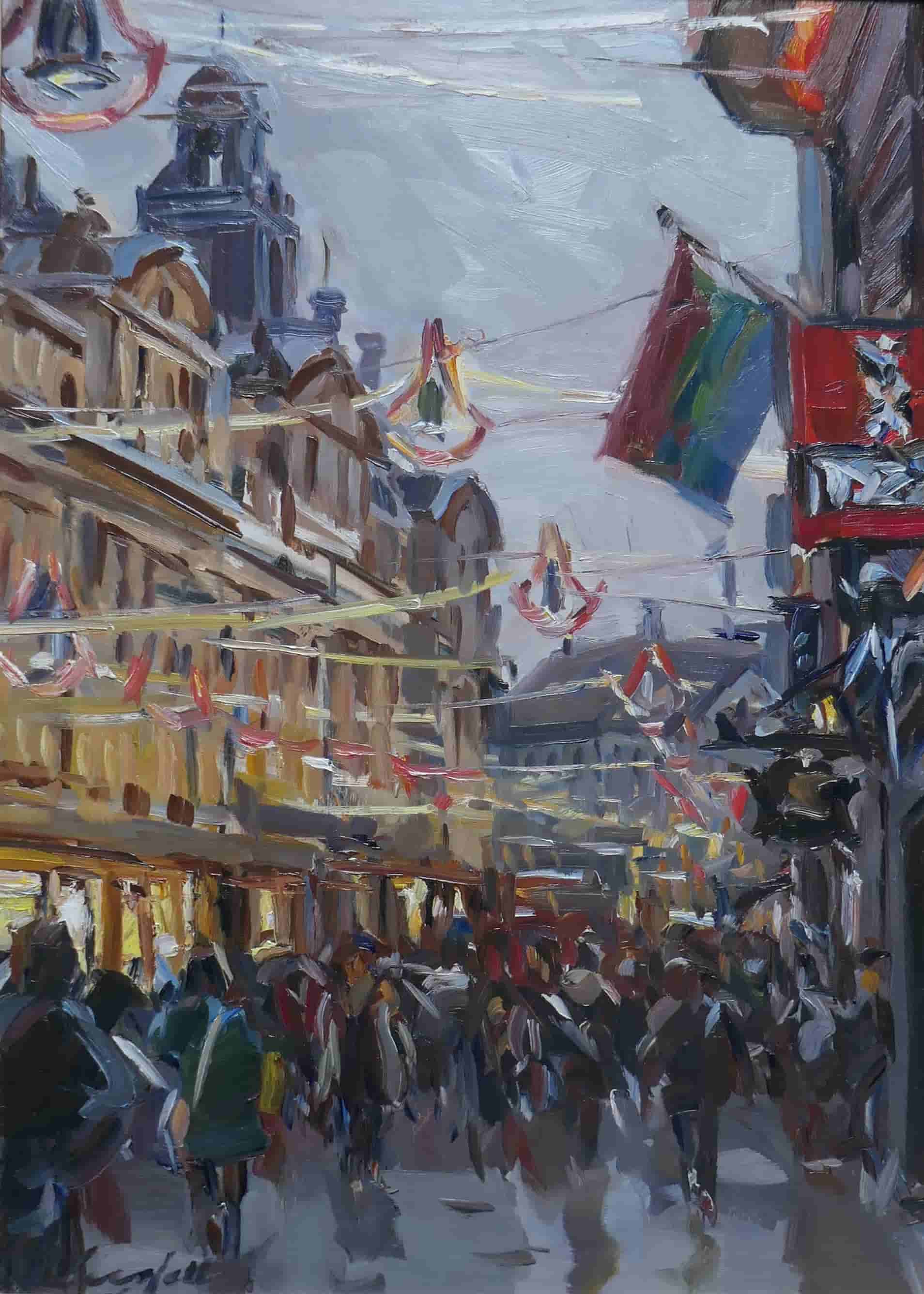 Hans Versfelt - Damrak bij avond