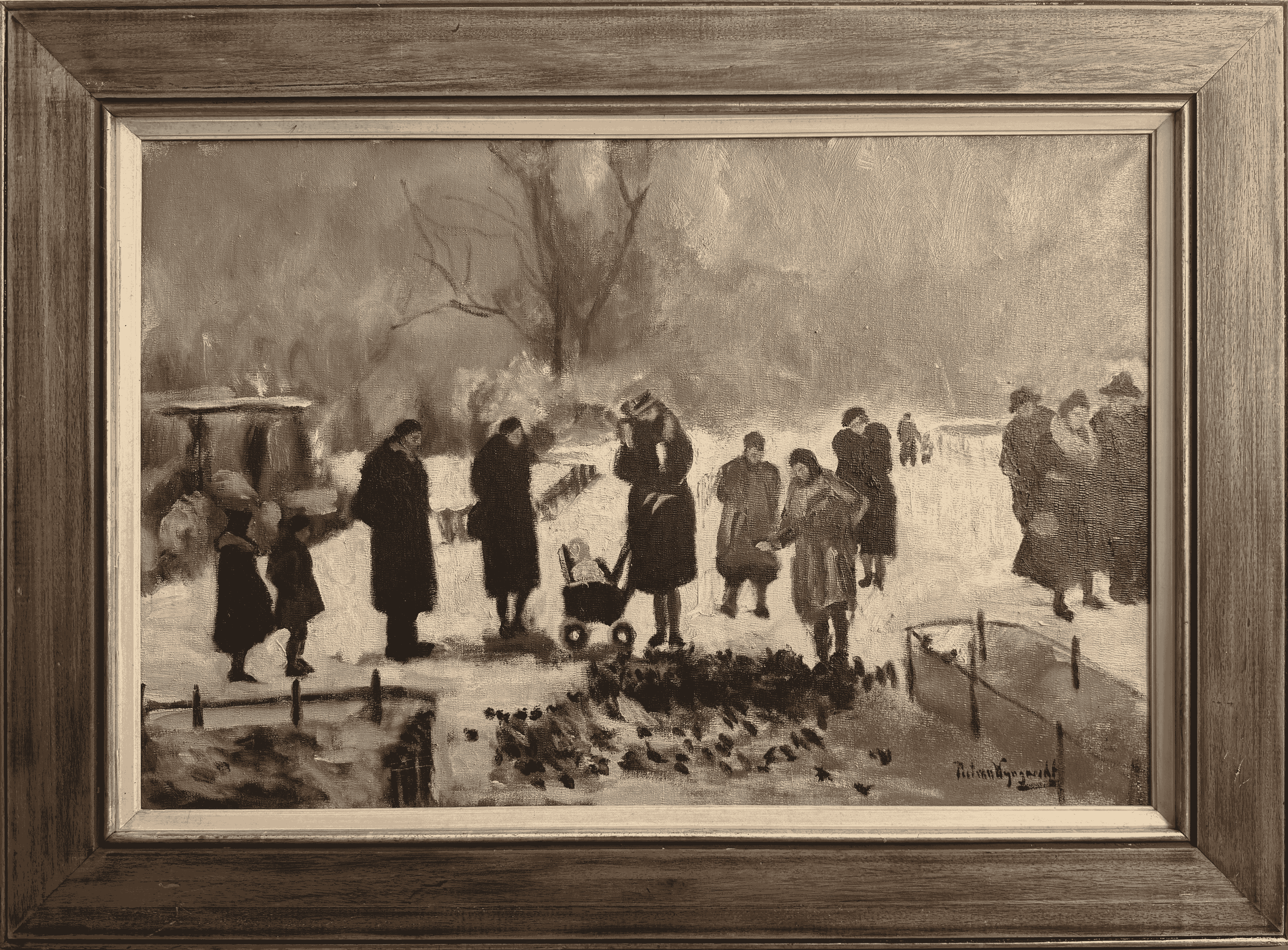 Piet van Wijngaerdt - Barre winter in het Vondelpark (met lijst)