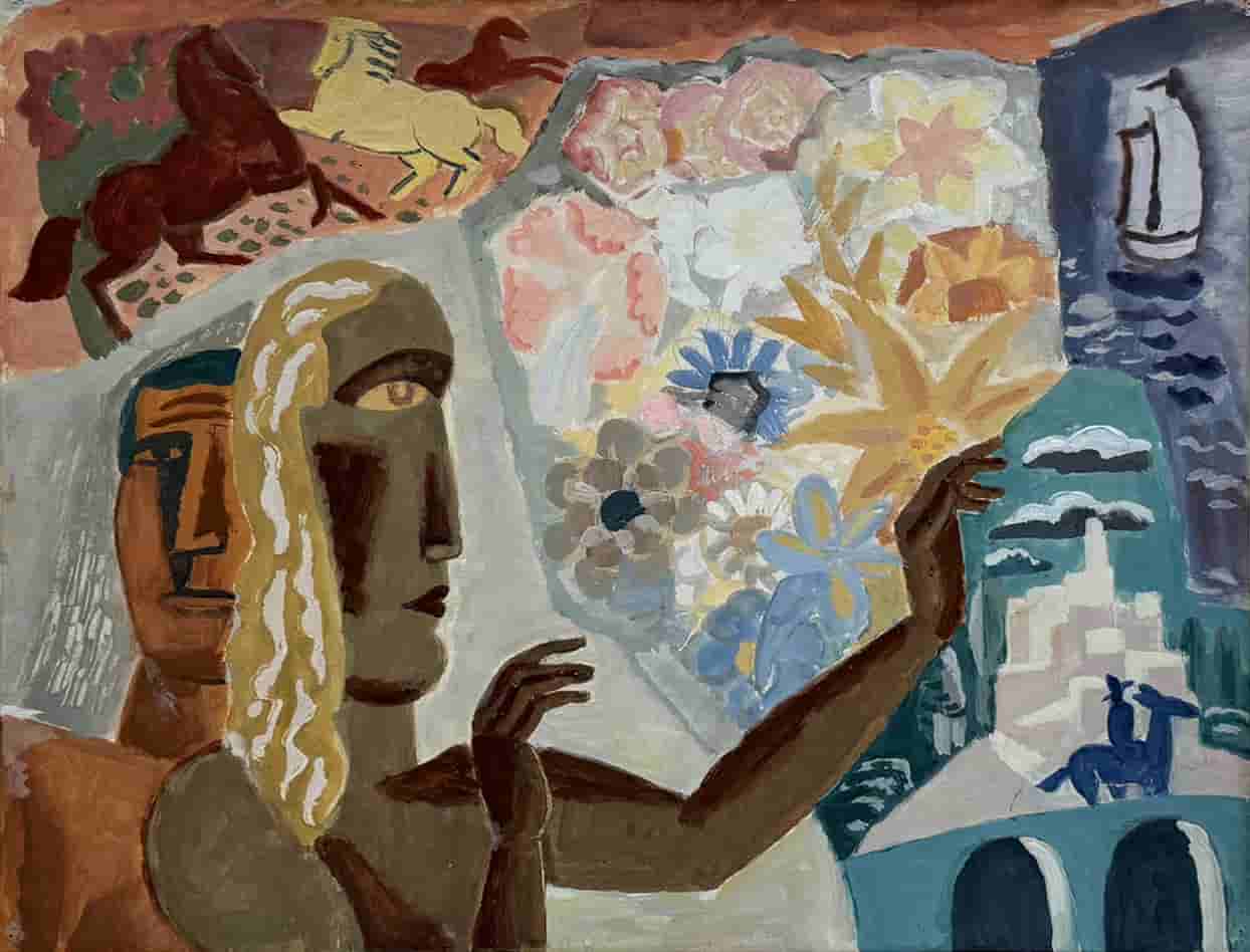 Leo Gestel - Decoratieve compositie met twee koppen (zonder lijst)
