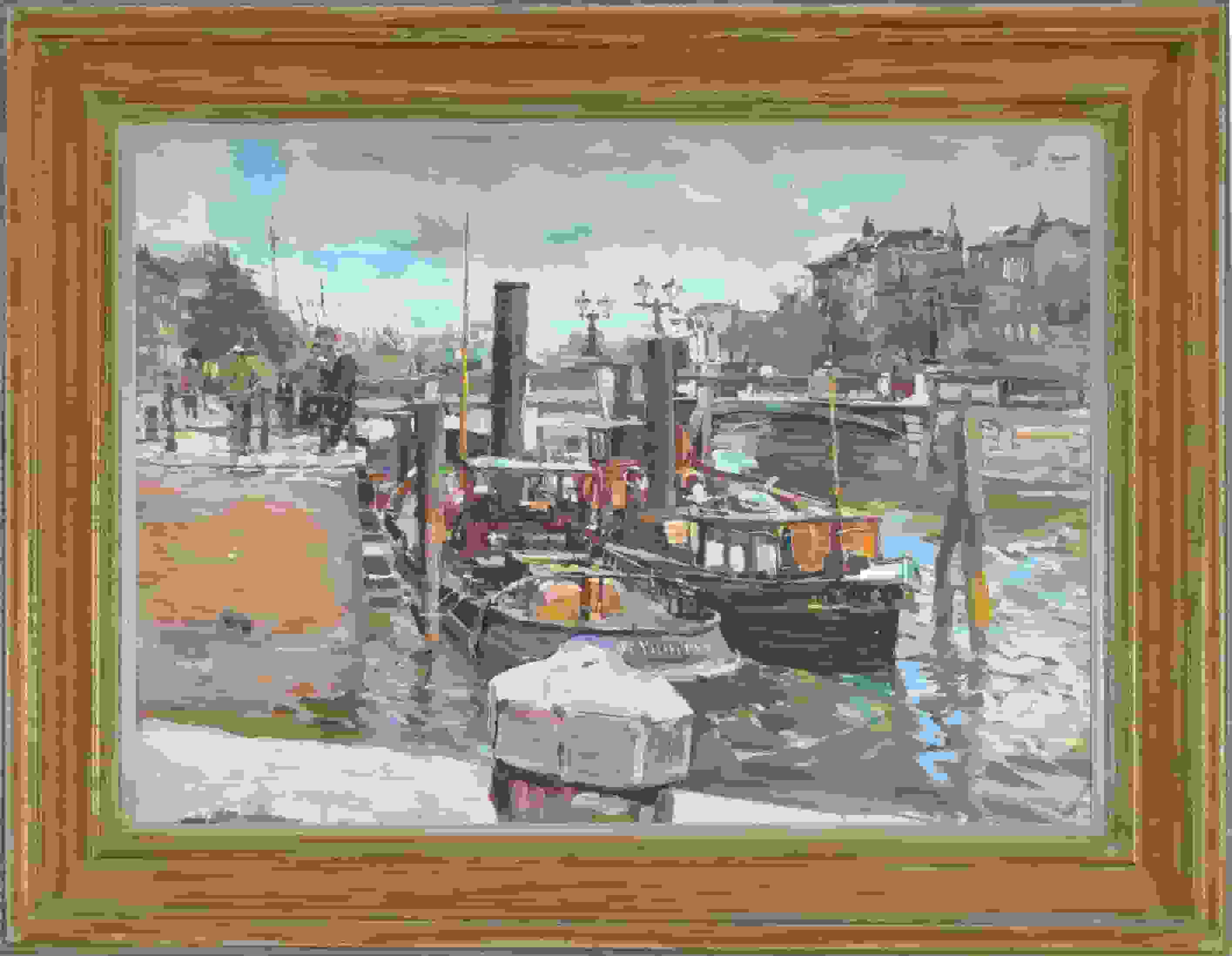 Carl Fahringer - Stoomslepers bij de Regentessebrug te Rotterdam (met lijst)