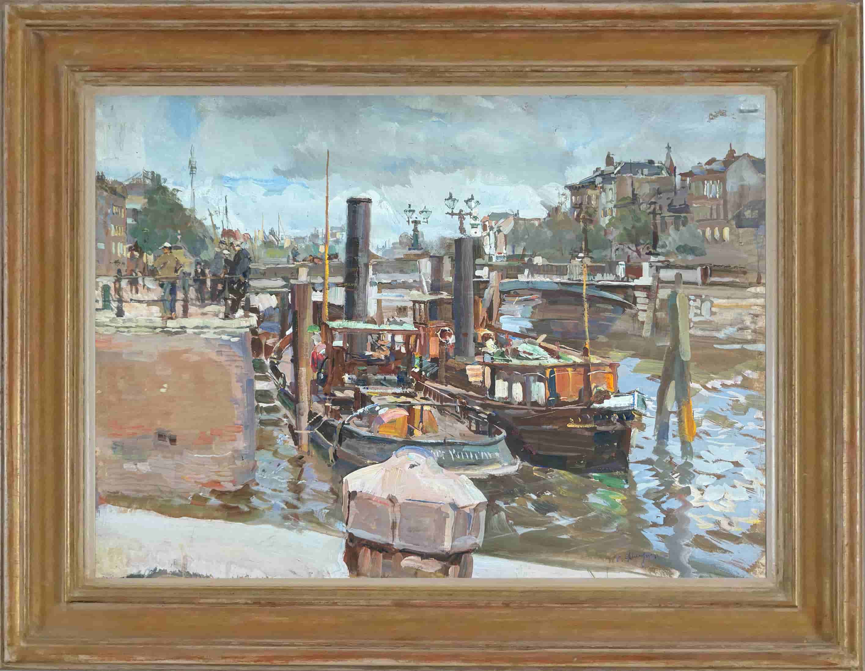 Carl Fahringer - Stoomslepers bij de Regentessebrug te Rotterdam (met lijst)