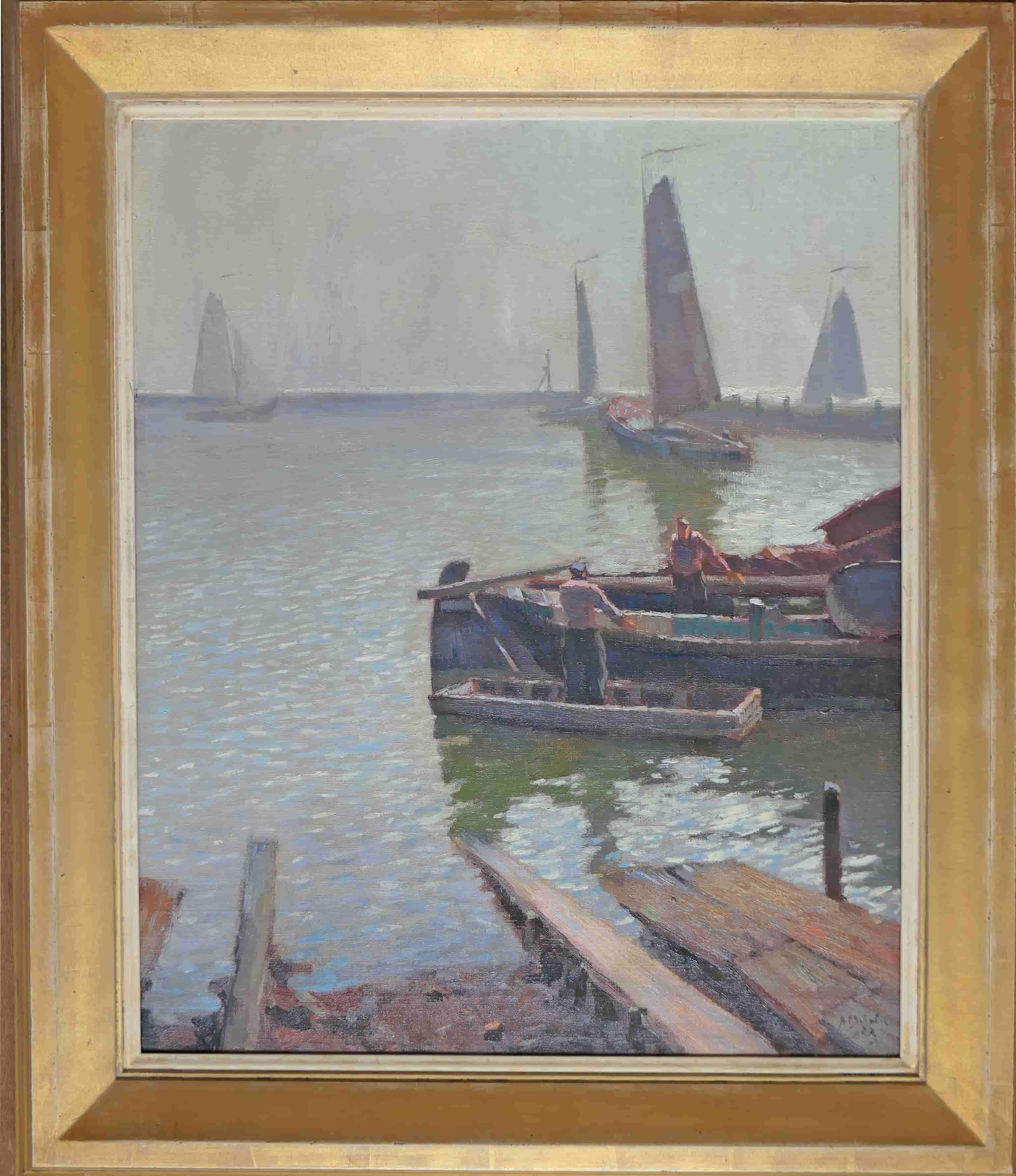 Anthony Pieter Schotel - Botter met vissersschepen (met lijst)