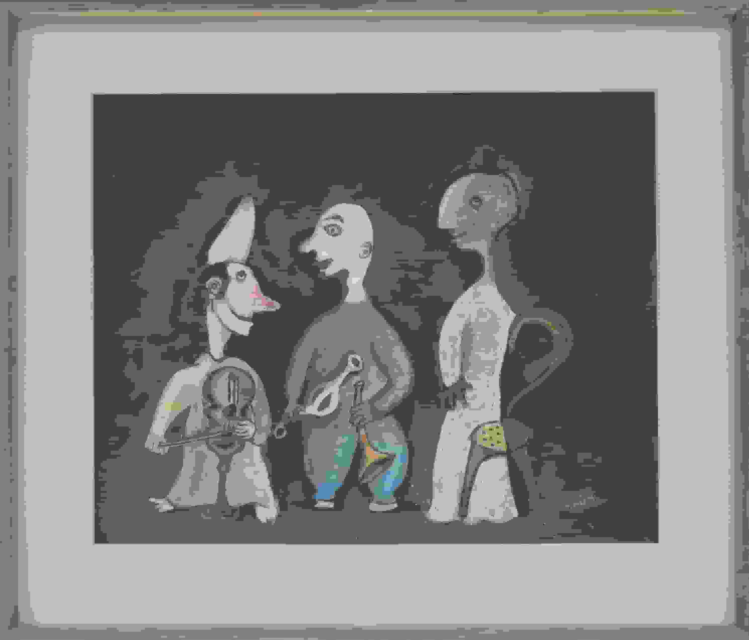 Jan Roëde - Drie gekke mannetjes (met lijst)