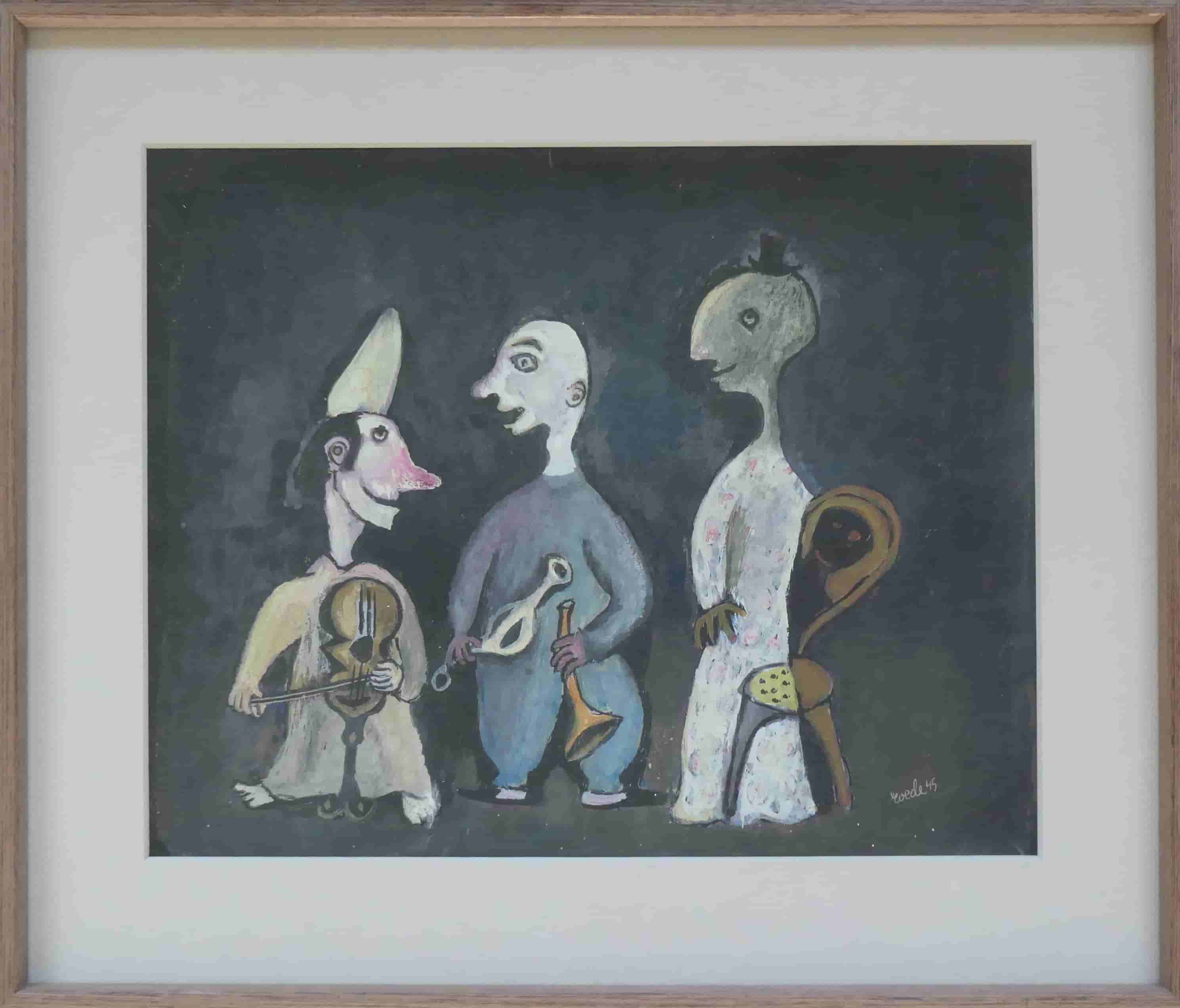 Jan Roëde - Drie gekke mannetjes (met lijst)