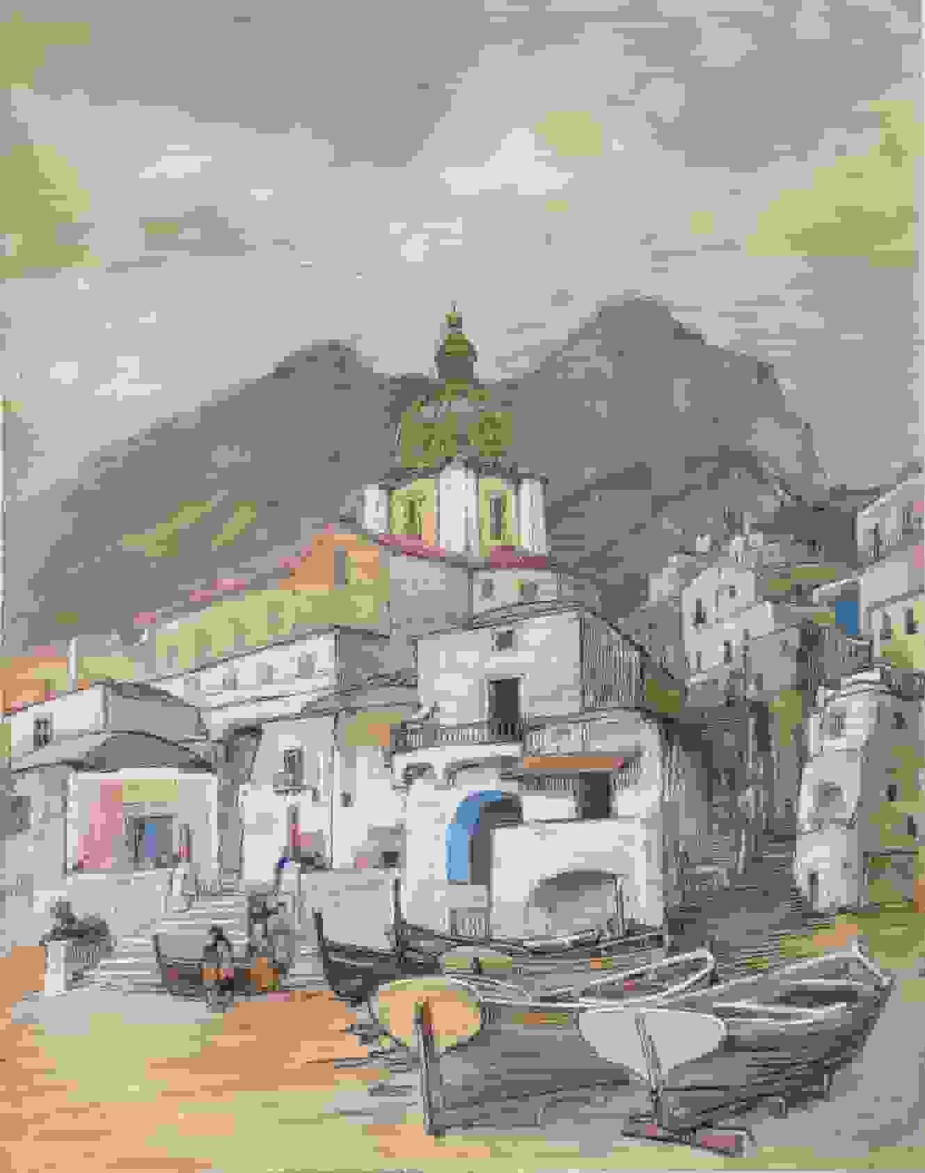 Jo Koster - Gezicht op Positano (zonder lijst)