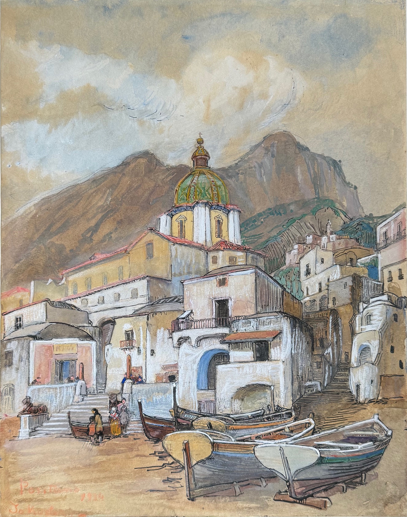 Gezicht op Positano zonder lijst