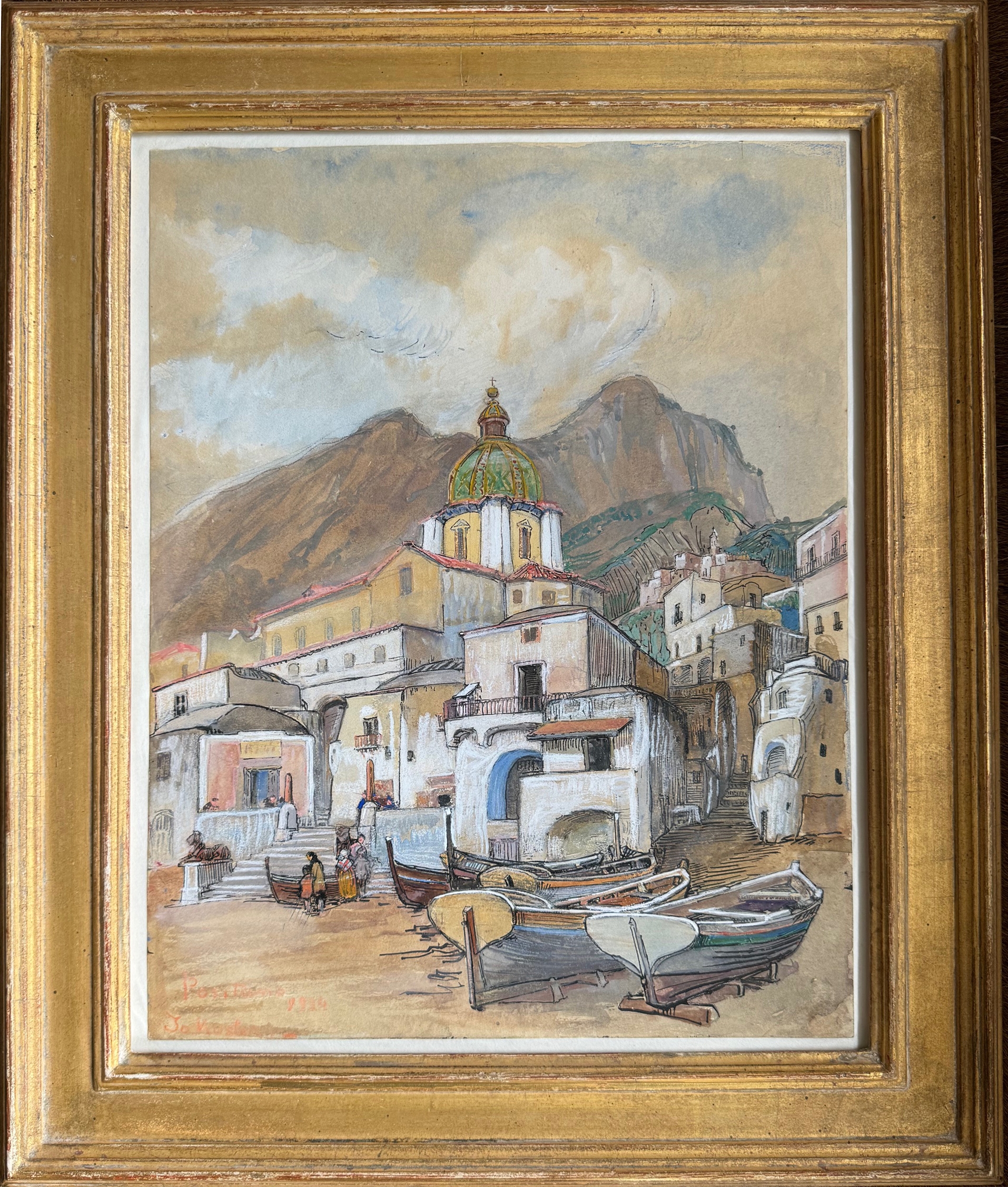 Gezicht op Positano zonder lijst